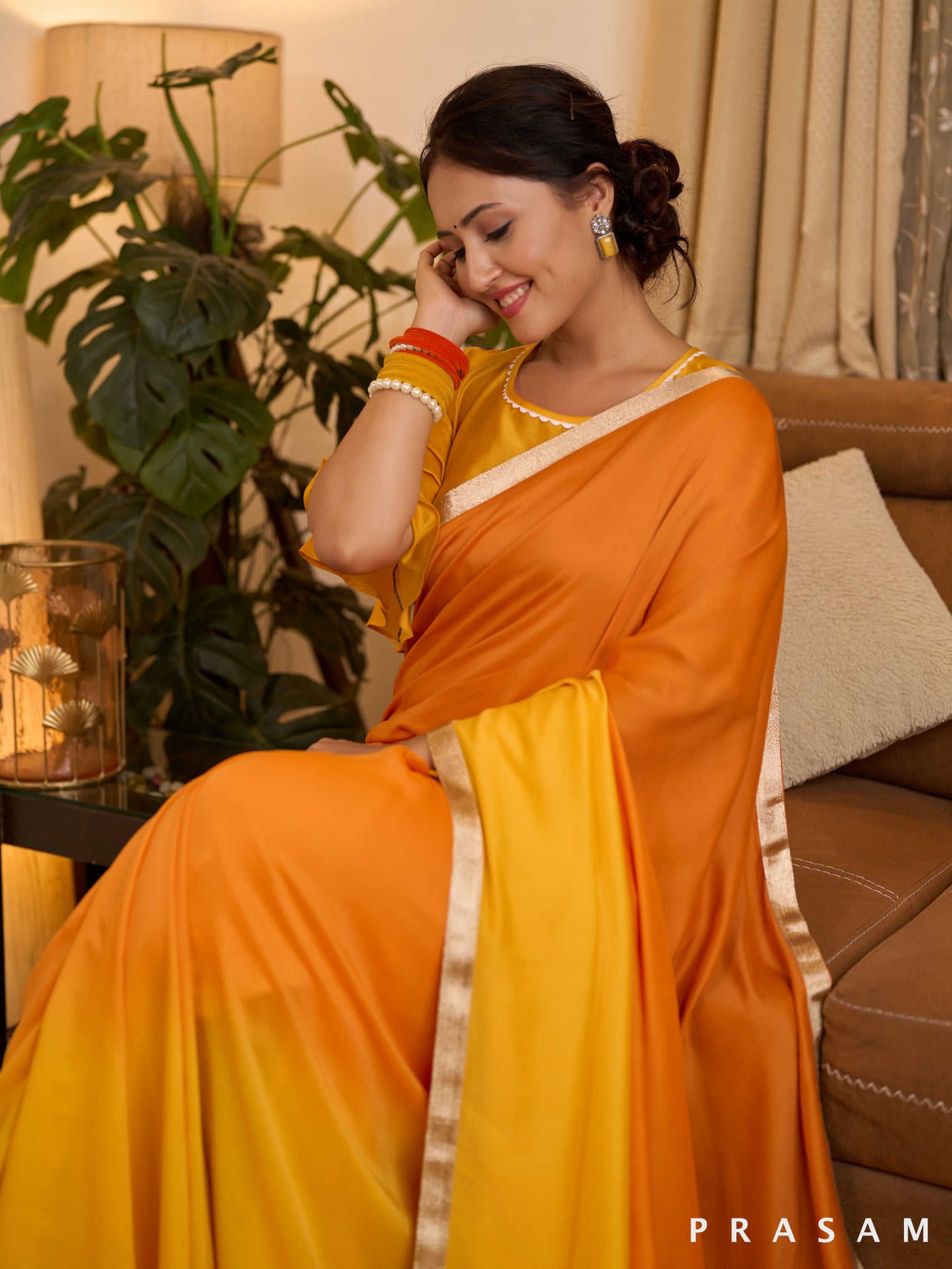 Golden Horizon Orange Modal Saree