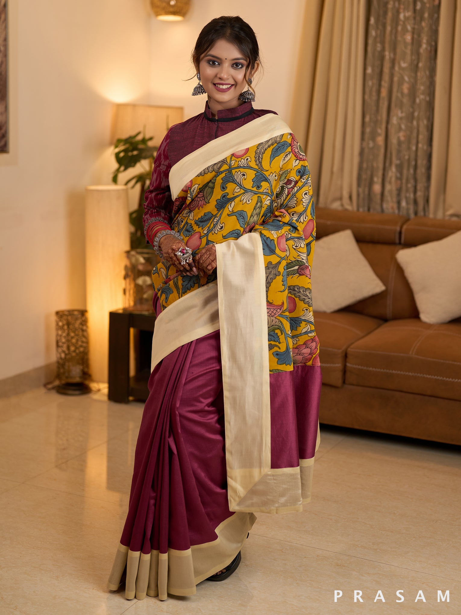 Kalamkari Elegance Magenta Pink Chanderi Saree