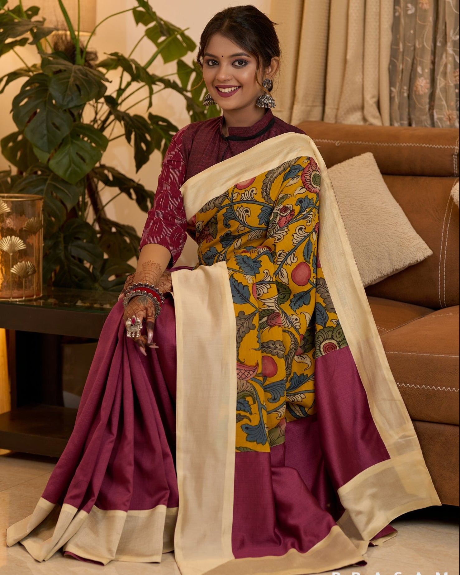 Kalamkari Elegance Magenta Pink Chanderi Saree