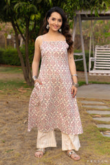 Blush Blossom Baby Pink and Beige Combination Mul Printed Kurti