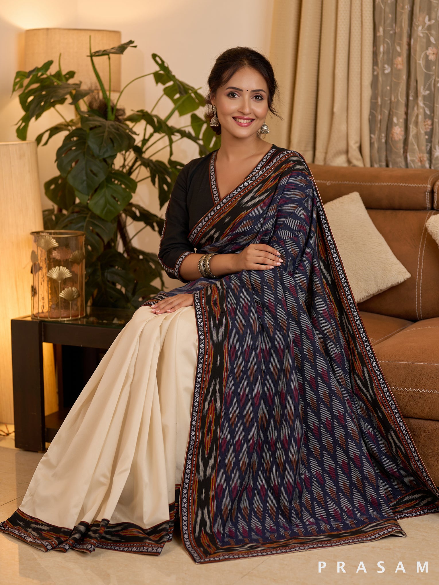 Chanderi Charm Ikat Fusion Saree with Dobby Border