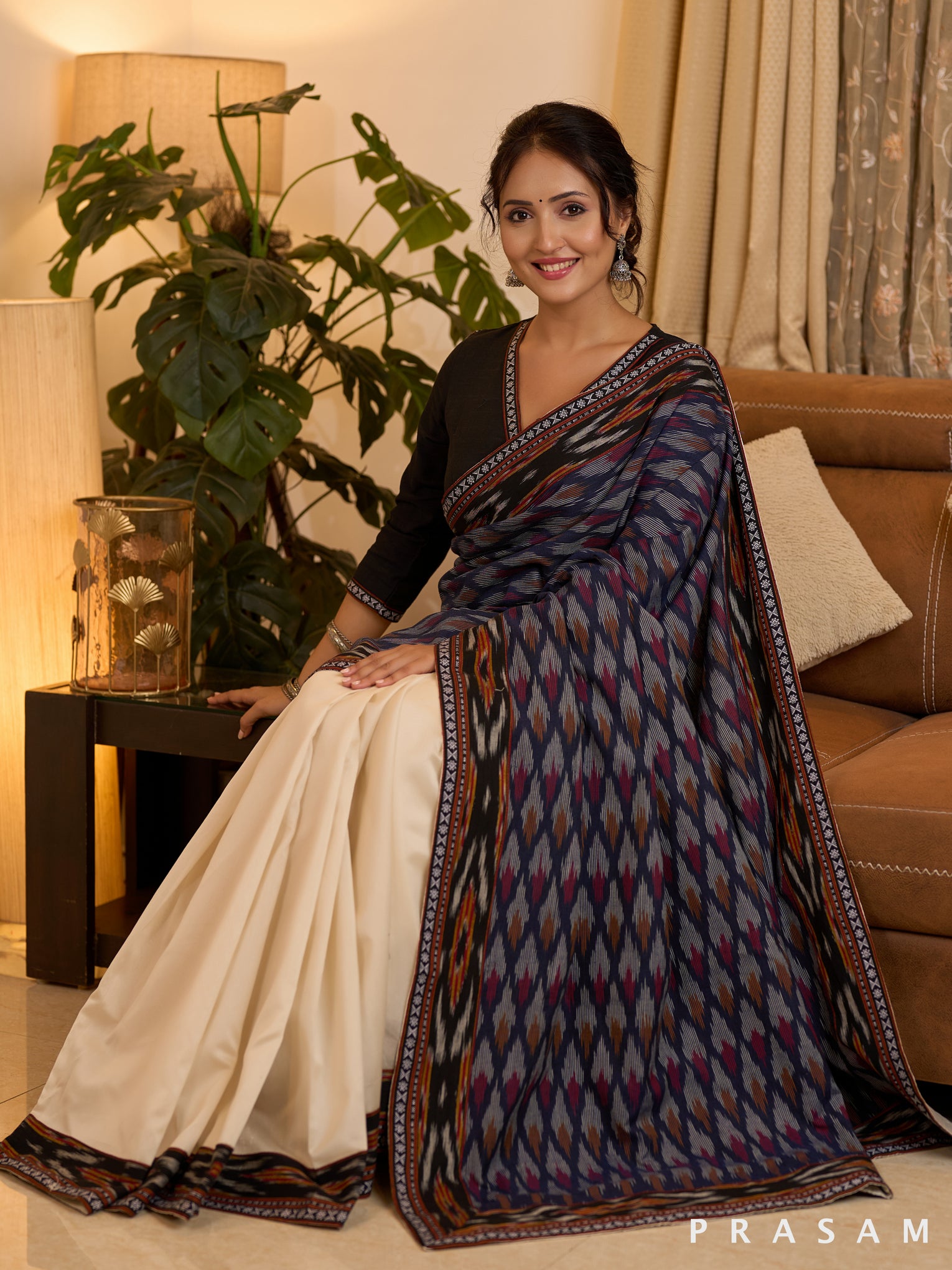 Chanderi Charm Ikat Fusion Saree with Dobby Border