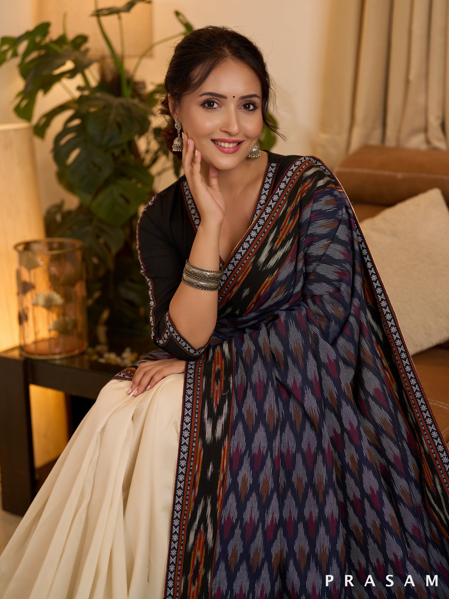 Chanderi Charm Ikat Fusion Saree with Dobby Border