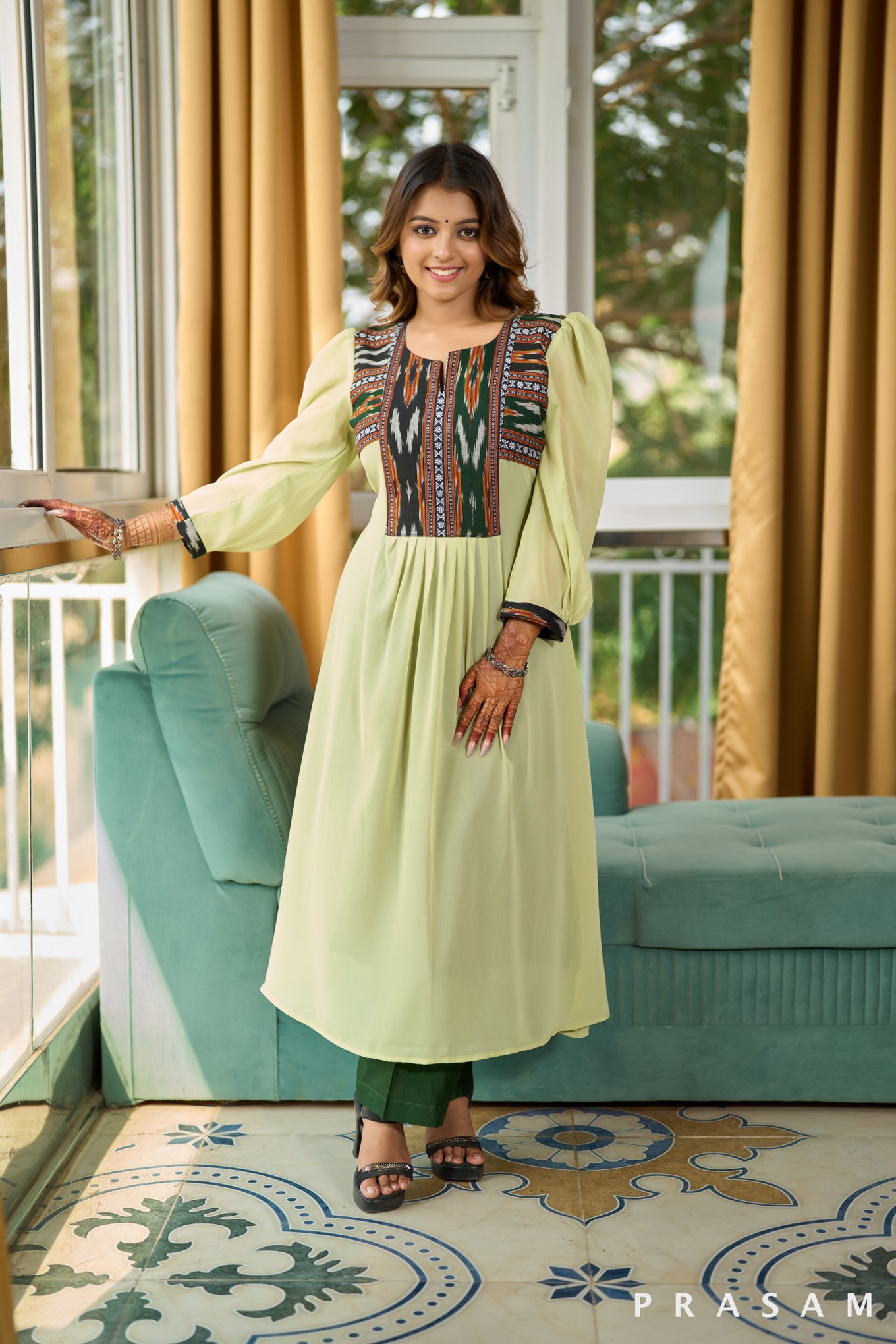 Lime Zest Ikat Fusion Kurti