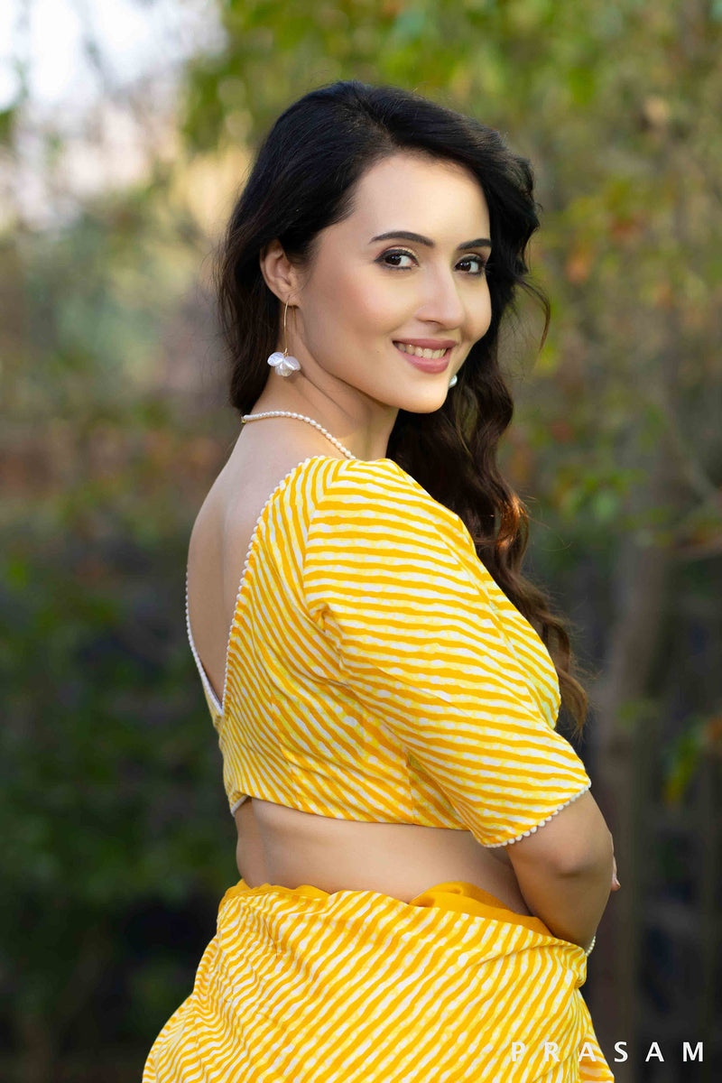 yellow lehariya pattern cotton blouse