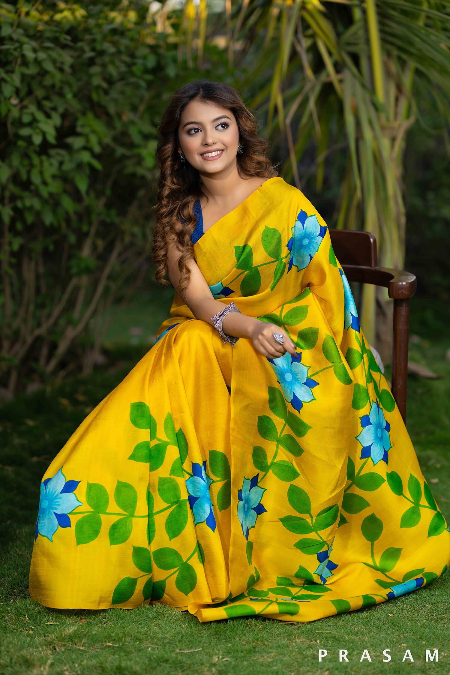 Pihu floral hand painted silk saree