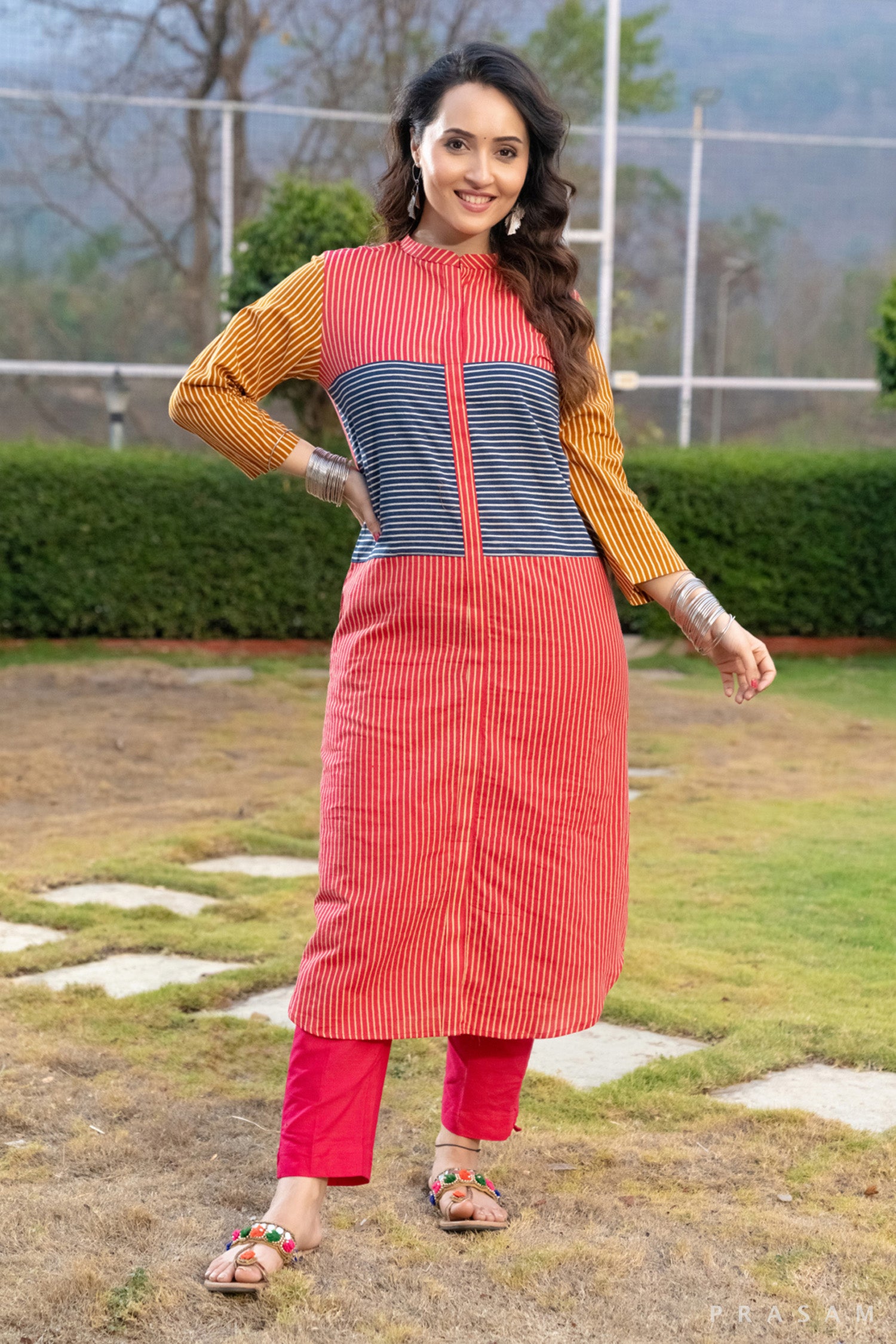 Rainbow Melody Multicolour Cotton Stripe Kurti