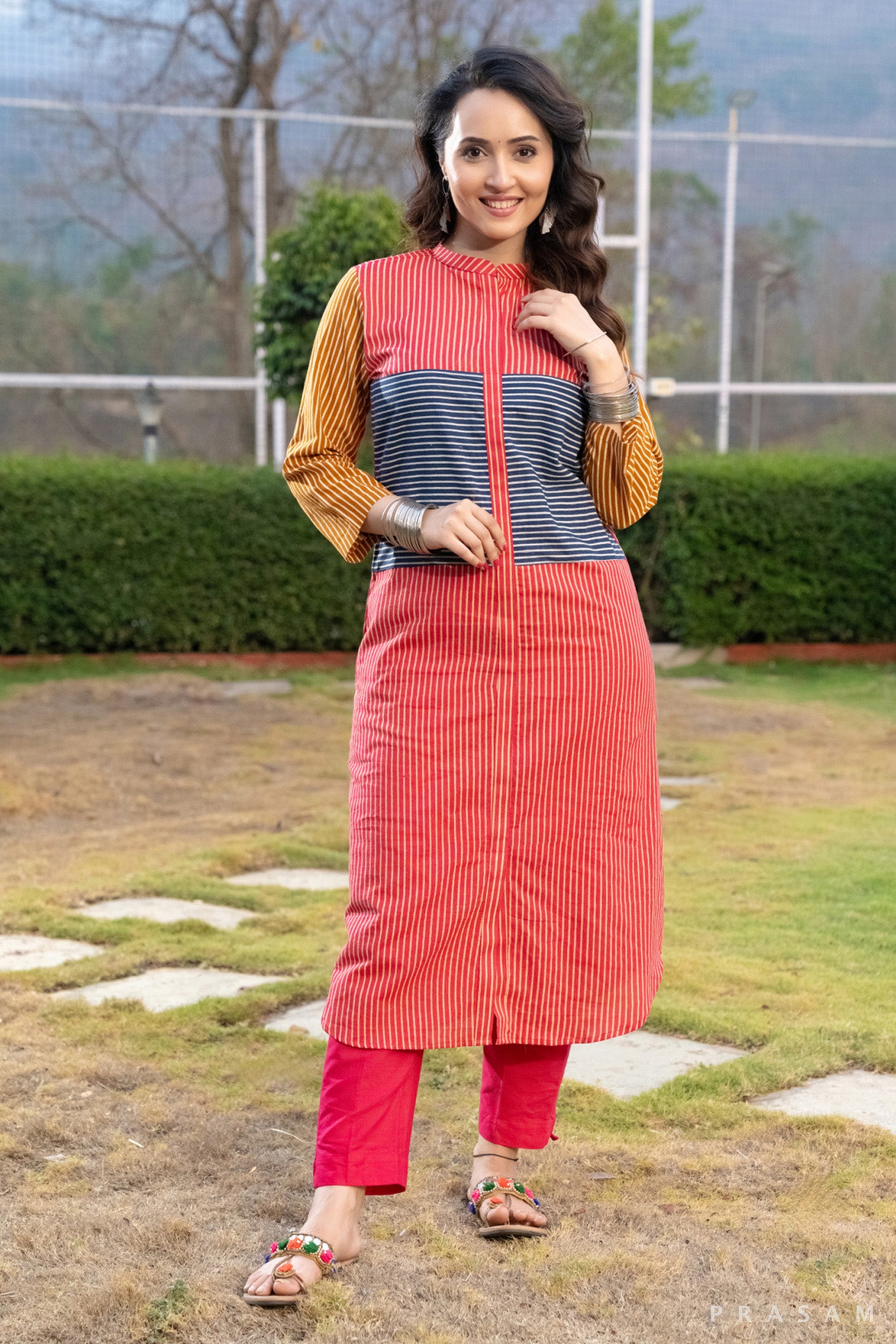 Rainbow Melody Multicolour Cotton Stripe Kurti