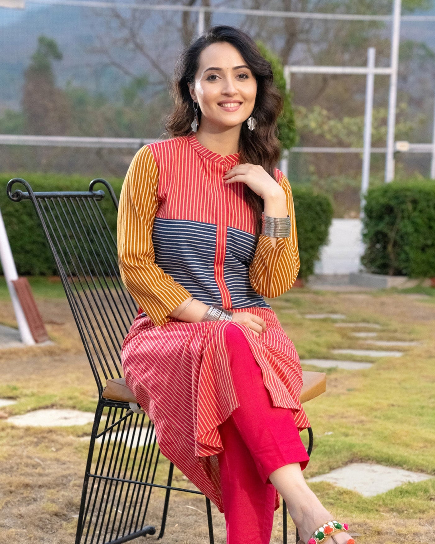 Rainbow Melody Multicolour Cotton Stripe Kurti