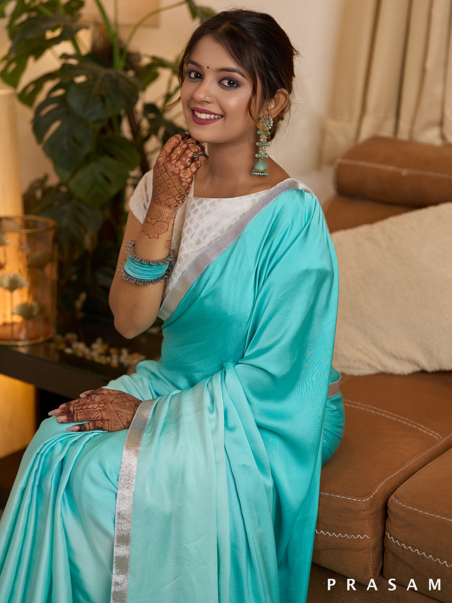 Whispering Waves Light Blue Silk Modal Saree with Silver Lace