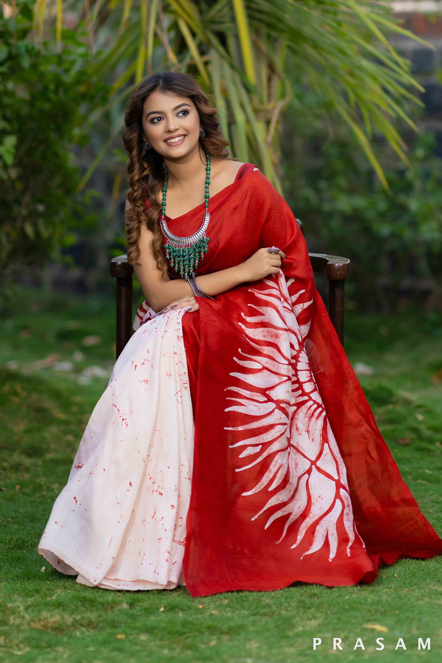 Red batik silk saree