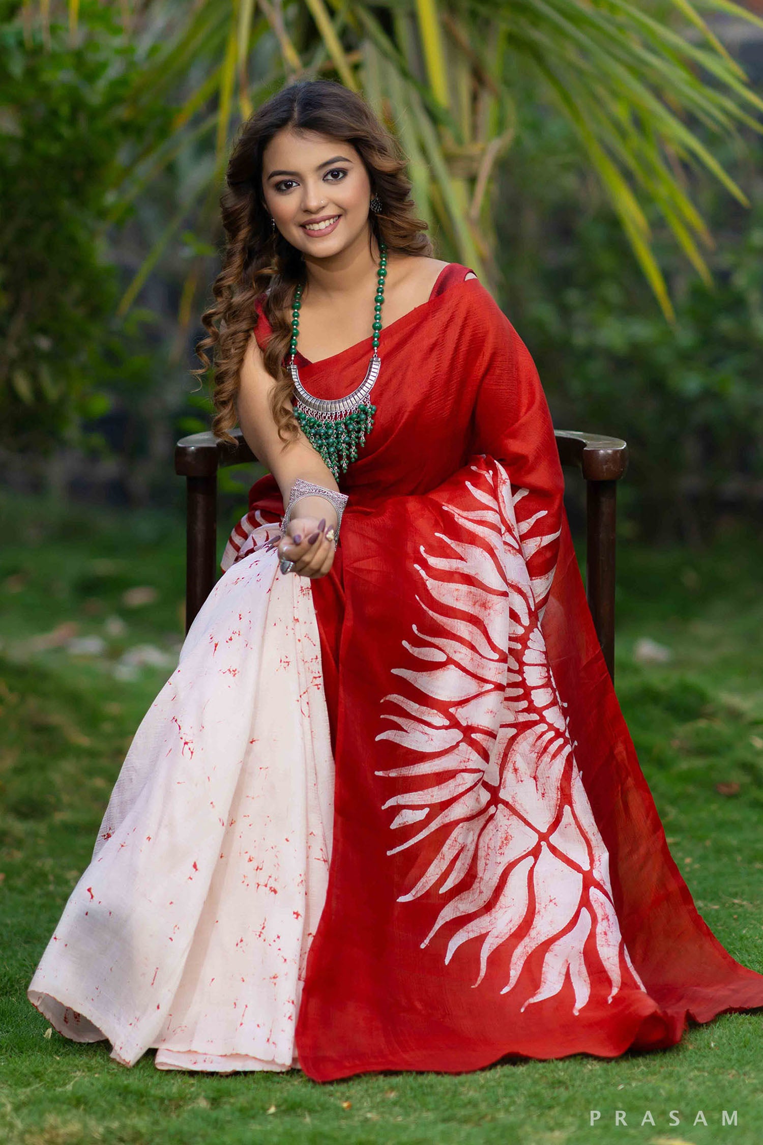 Red batik silk saree