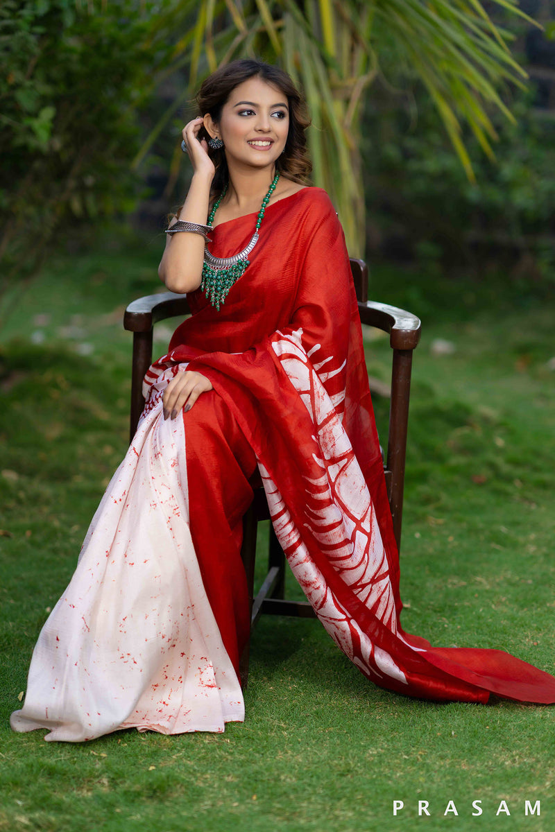 Red velvet batik silk saree