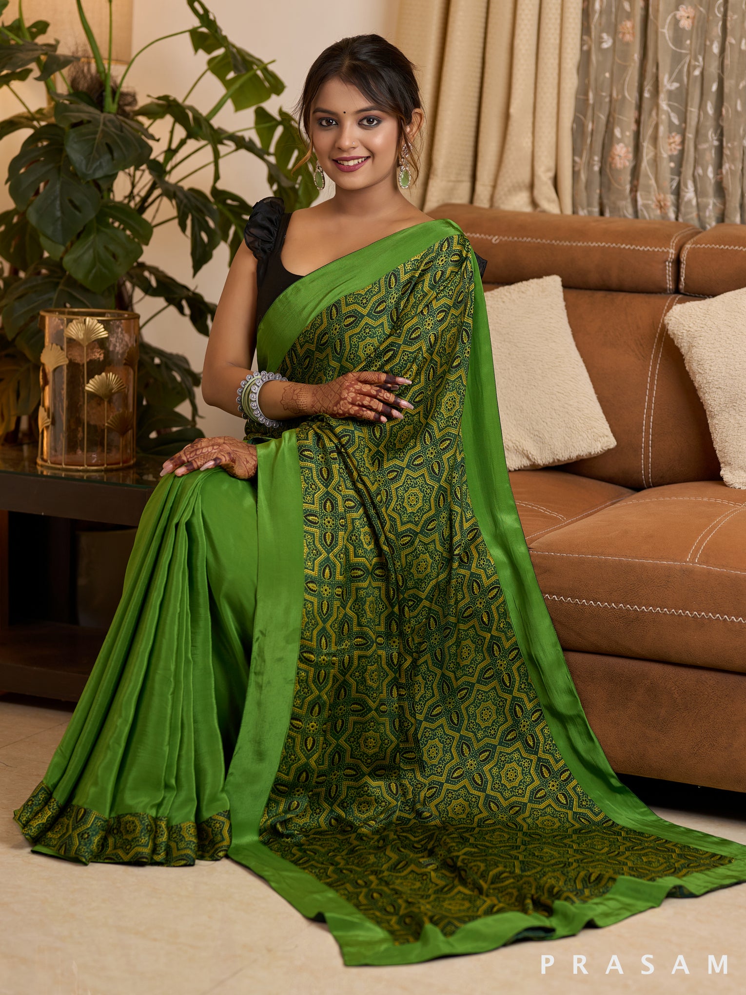 Emerald Ajrakh Ethnic Modal Silk Saree