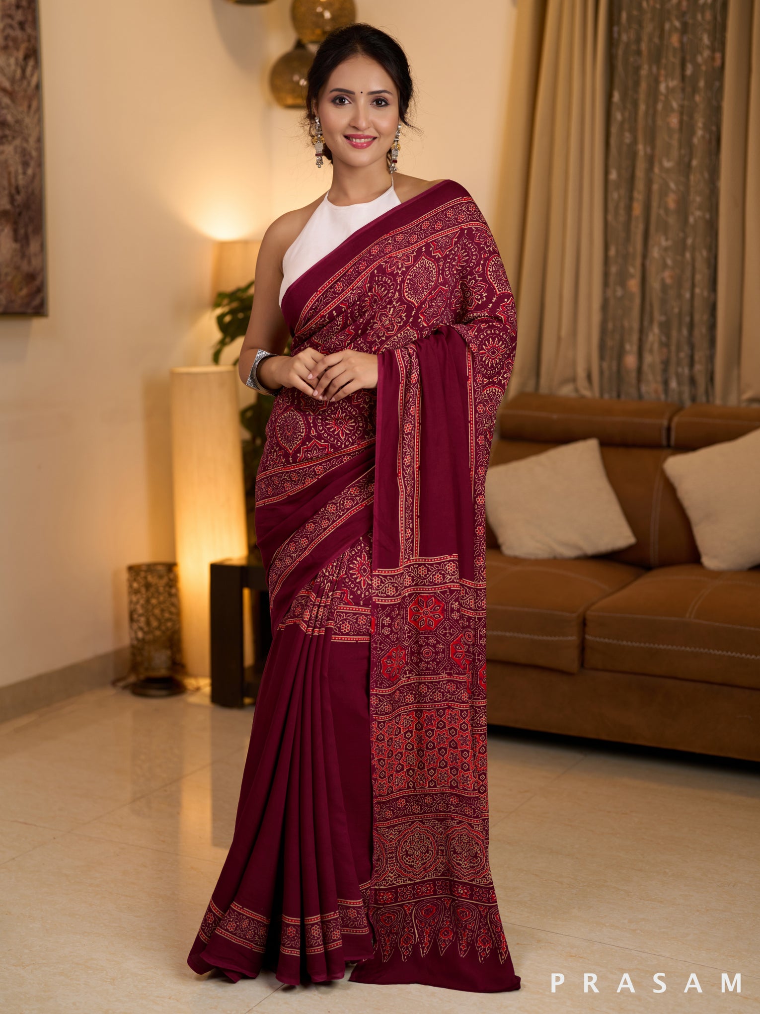 Crimson Ajrakh Concentric Silk Modal Saree