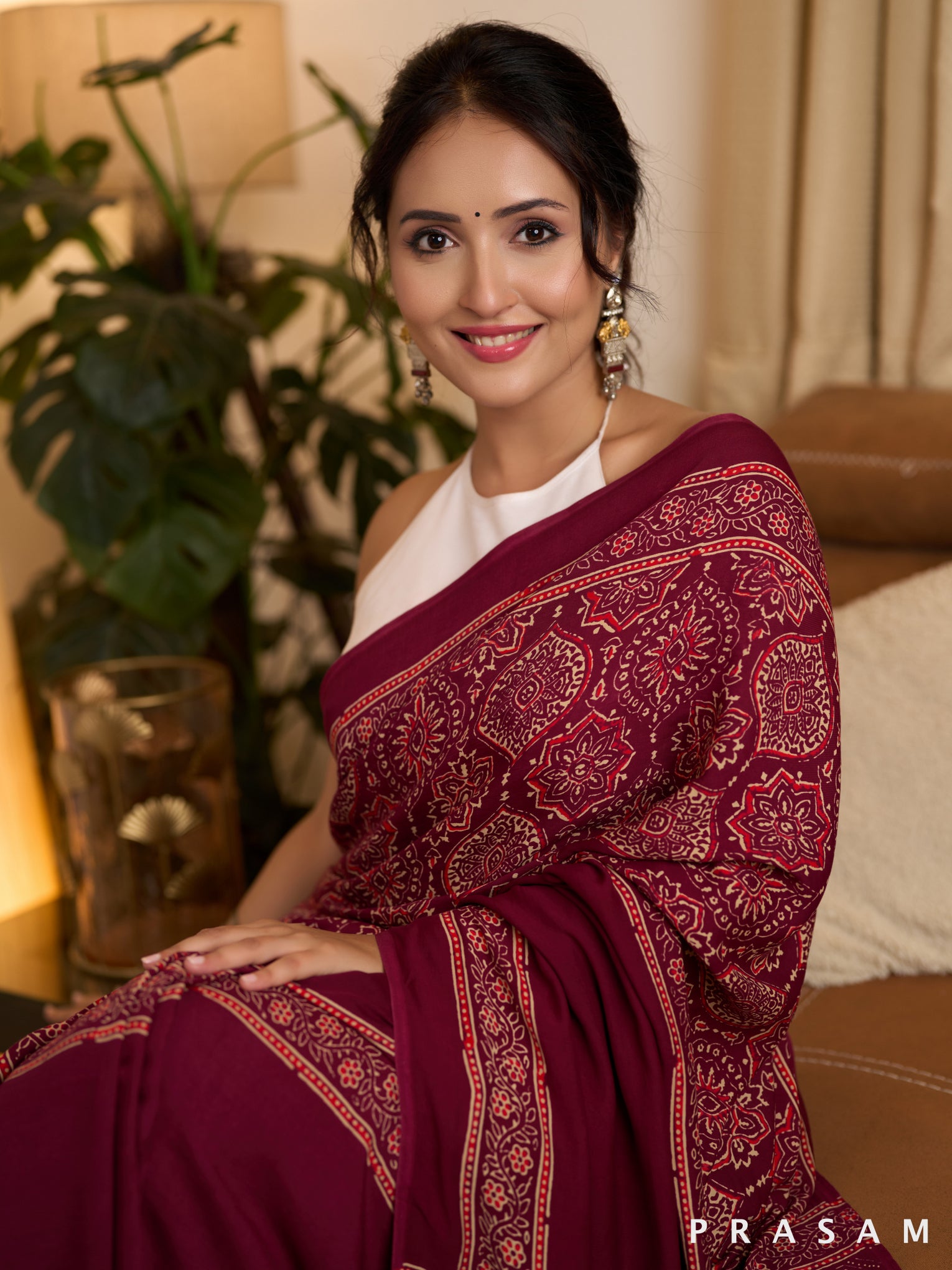 Crimson Ajrakh Concentric Silk Modal Saree