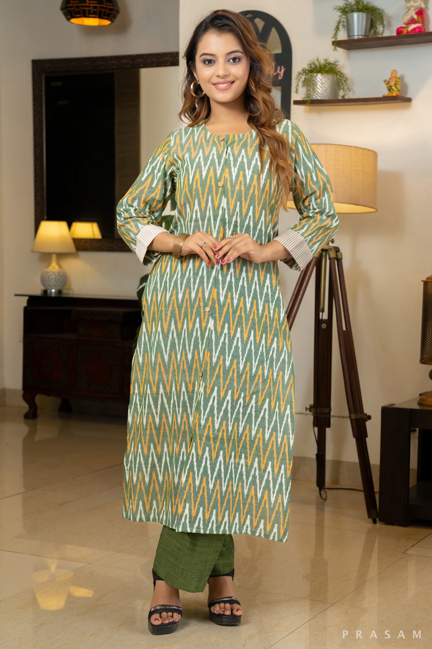 Emerald Echo Green Ikat Kurti