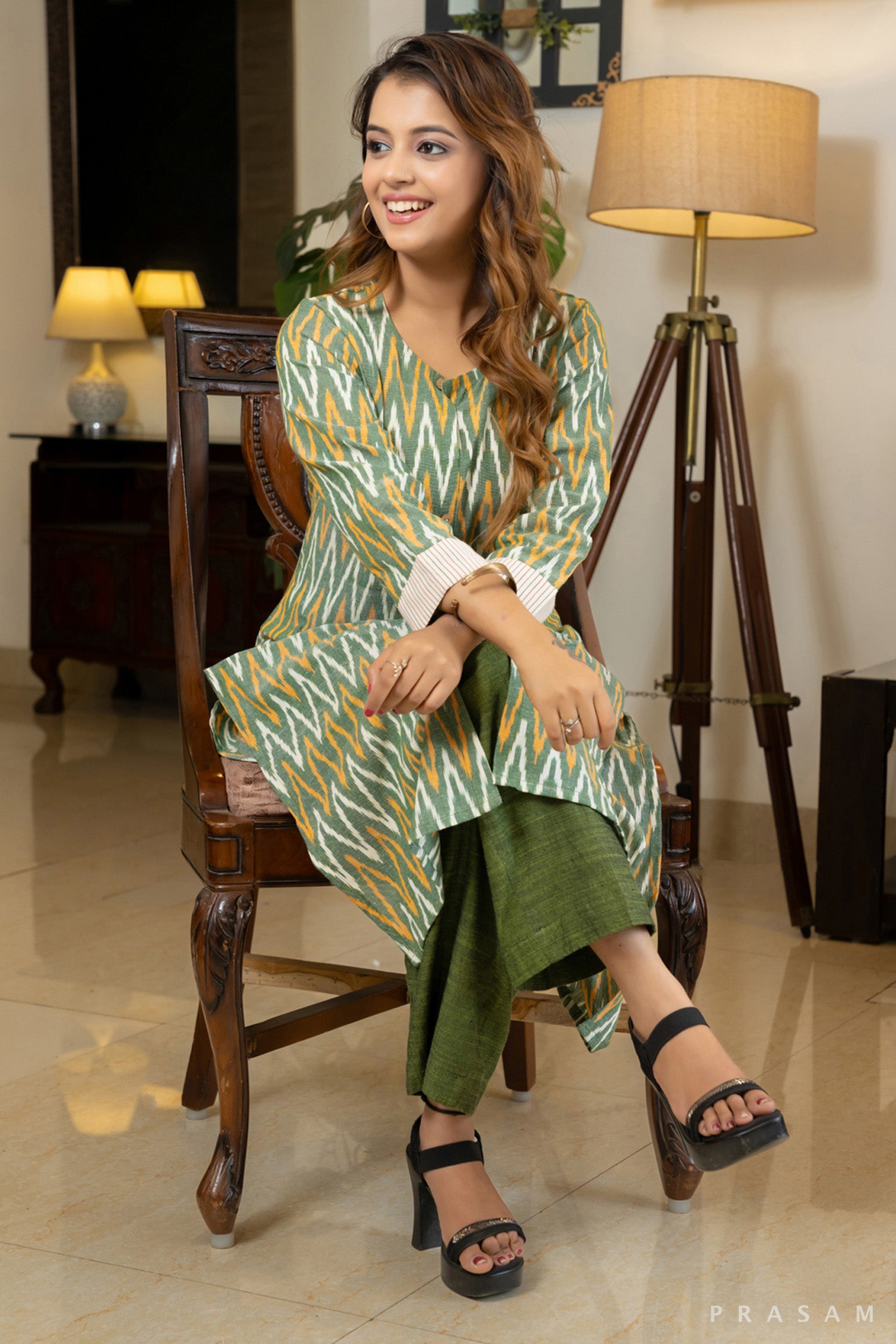 Emerald Echo Green Ikat Kurti