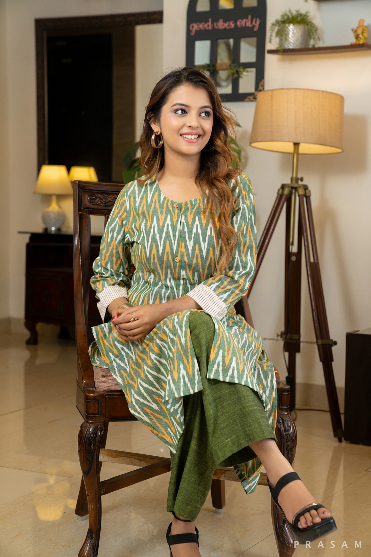 Emerald Echo Green Ikat Kurti