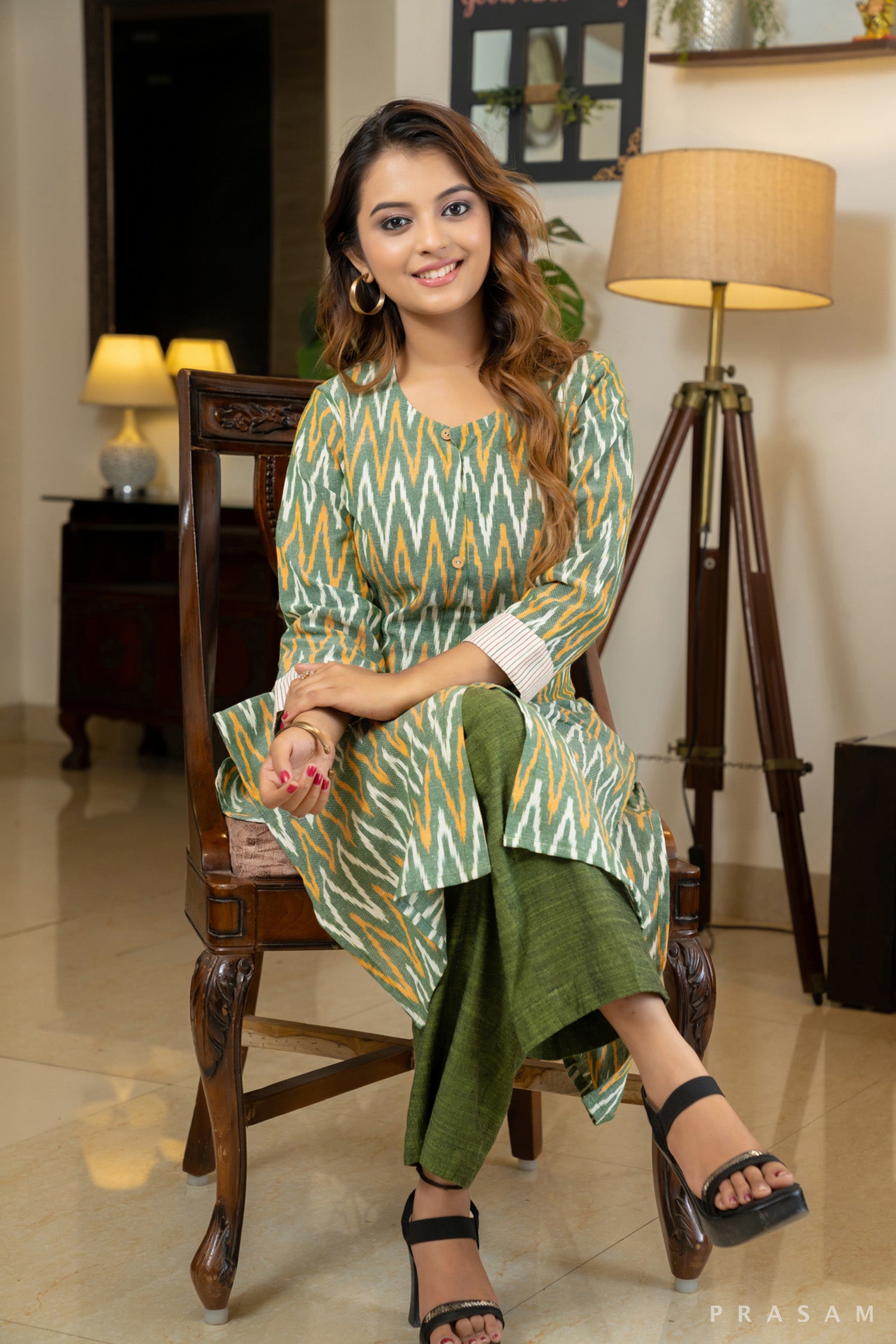 Emerald Echo Green Ikat Kurti