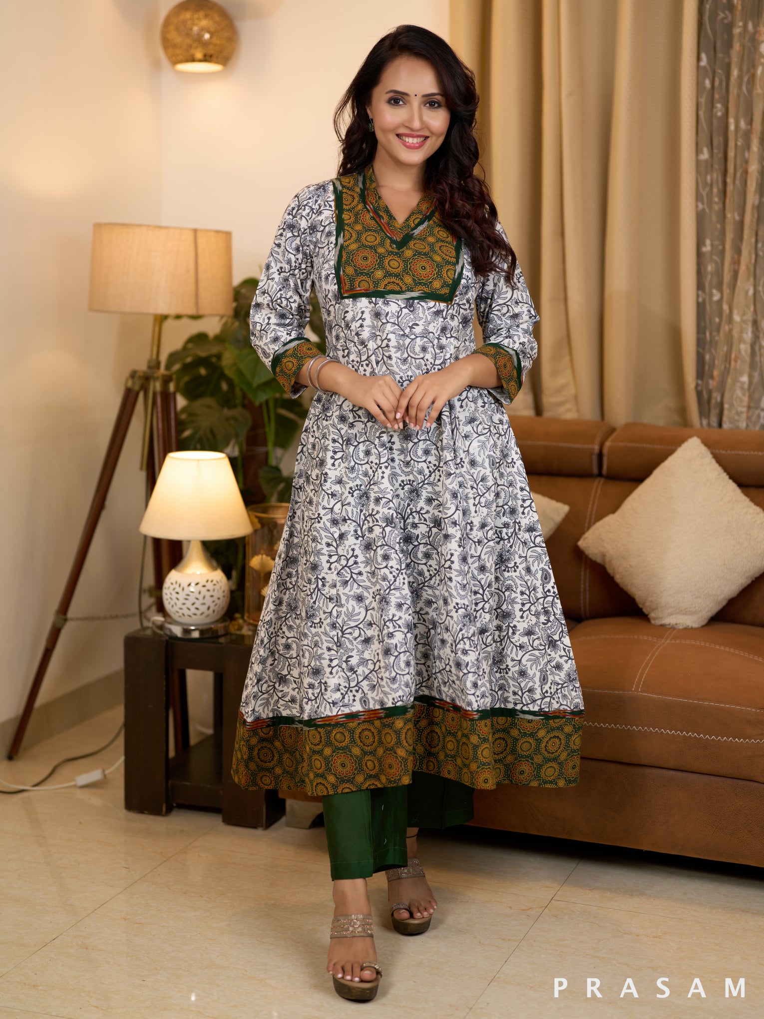 Monochrome Ajrakh Ikat Cotton Printed Kurti (Optional Pants)