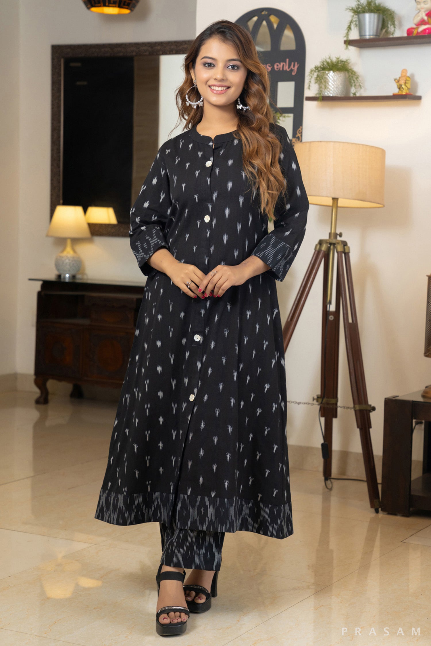 Midnight Fusion Black Ikat Combo Kurti with Pants