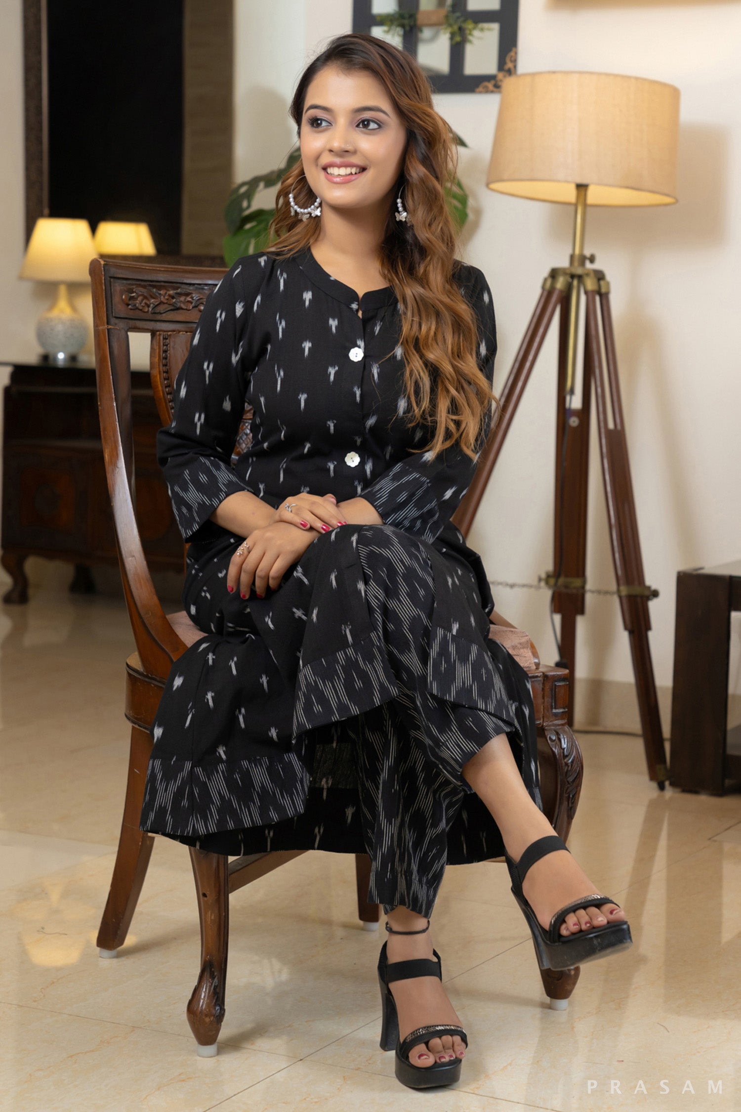 Midnight Fusion Black Ikat Combo Kurti with Pants