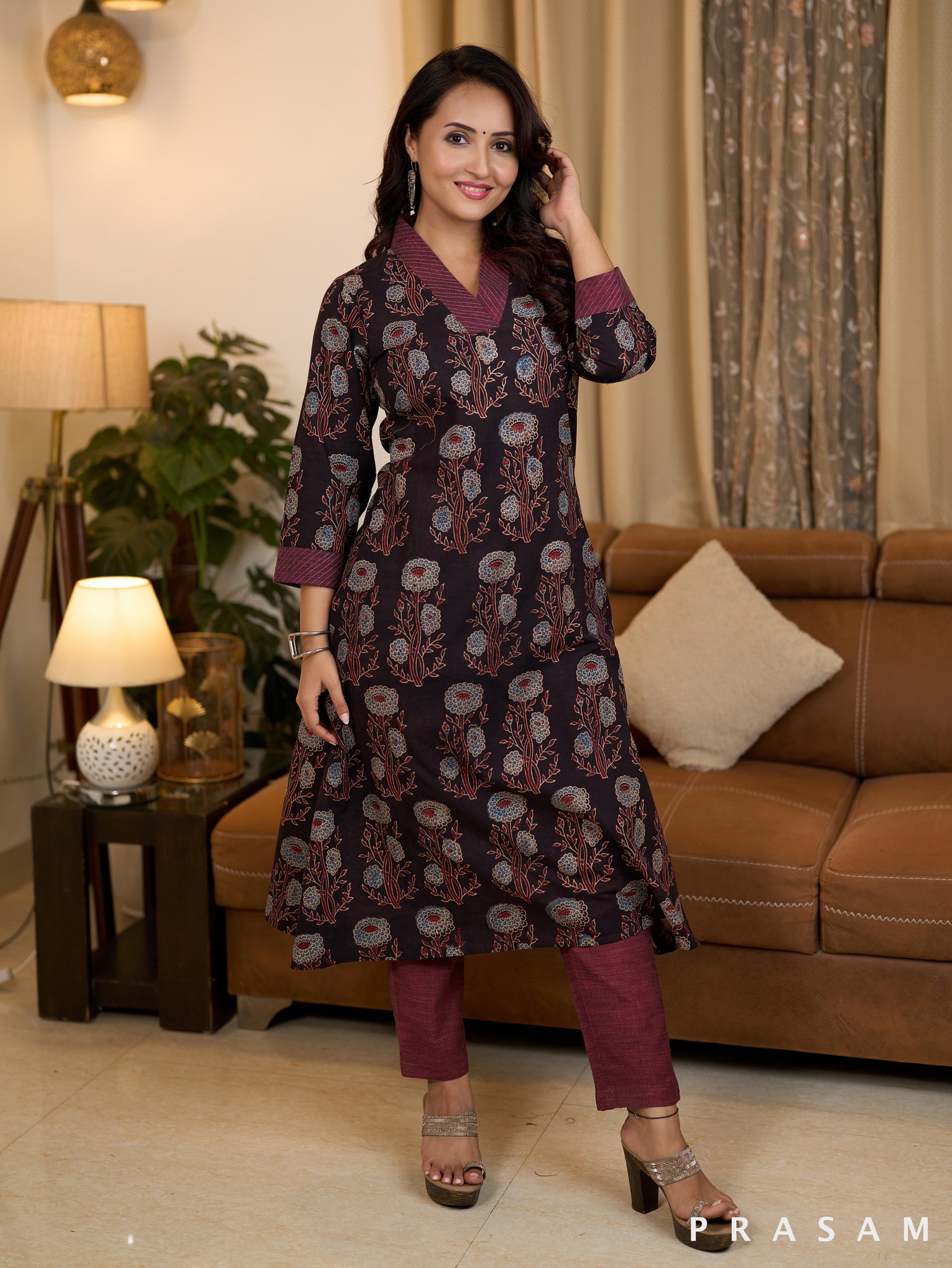 Floral Ajrakh Stitched Harmony Cotton Kurti Set