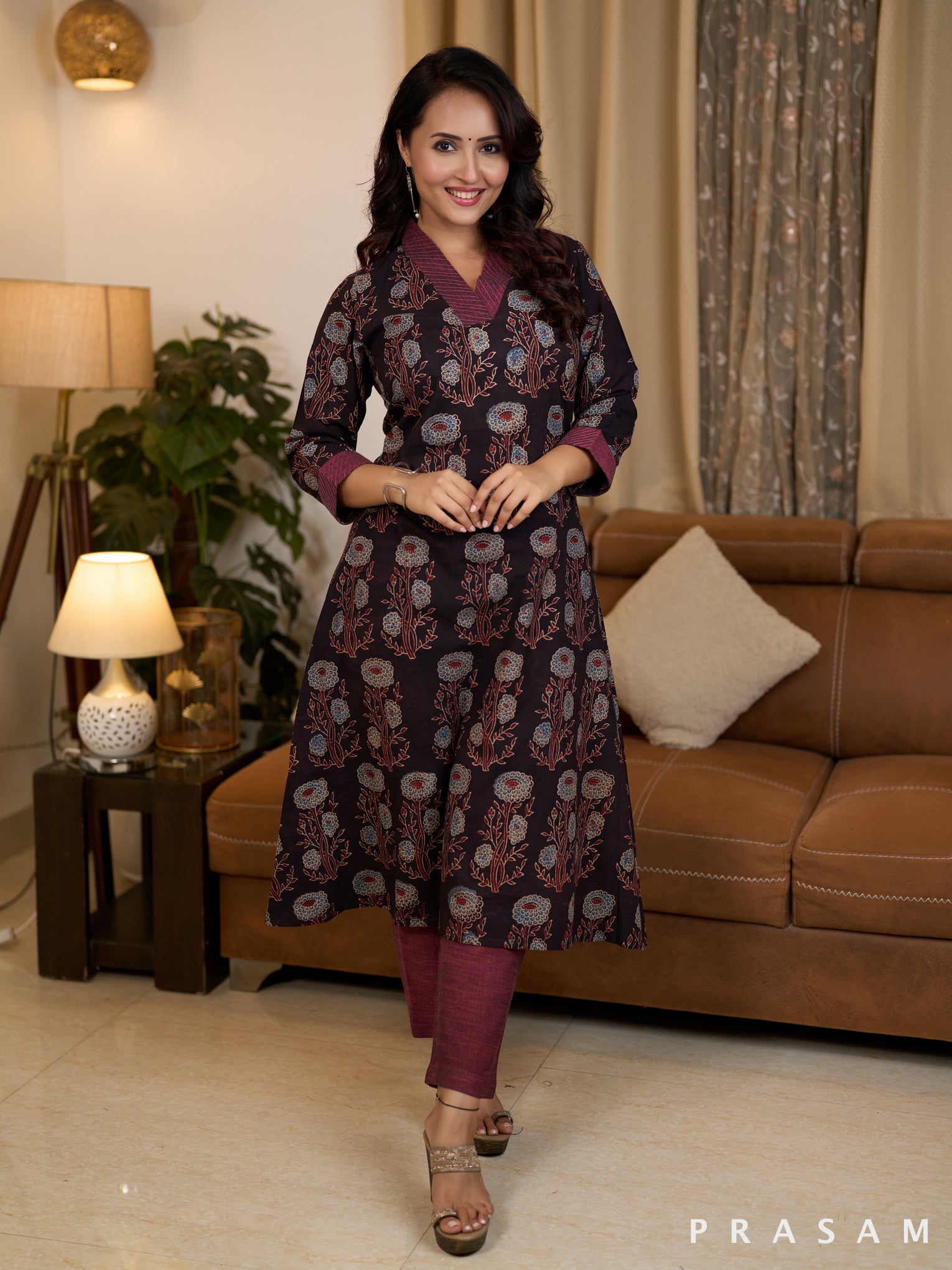 Floral Ajrakh Stitched Harmony Cotton Kurti Set