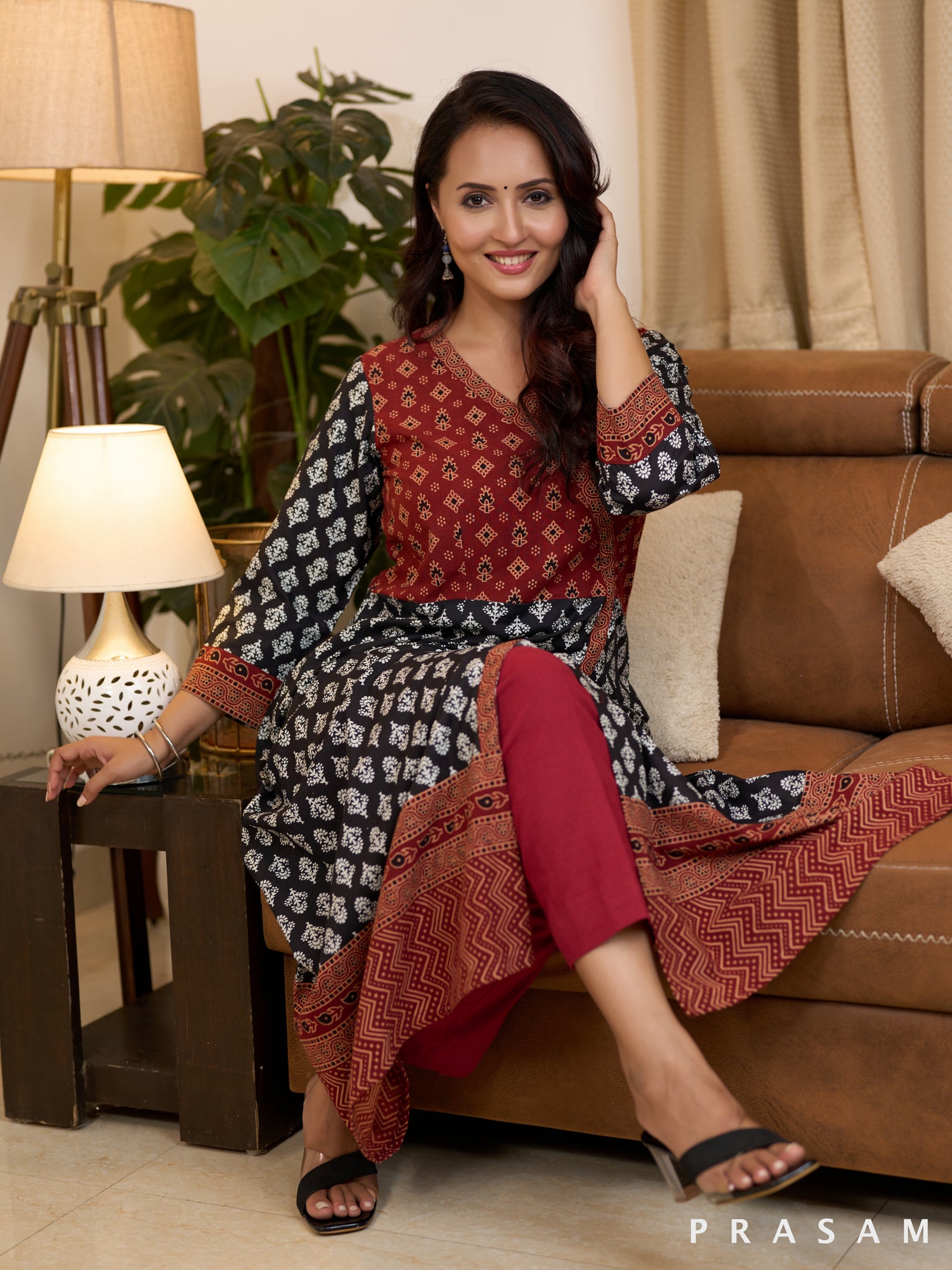 Raven Ajrakh Harmony Cotton Printed Kurti (Optional Pants)