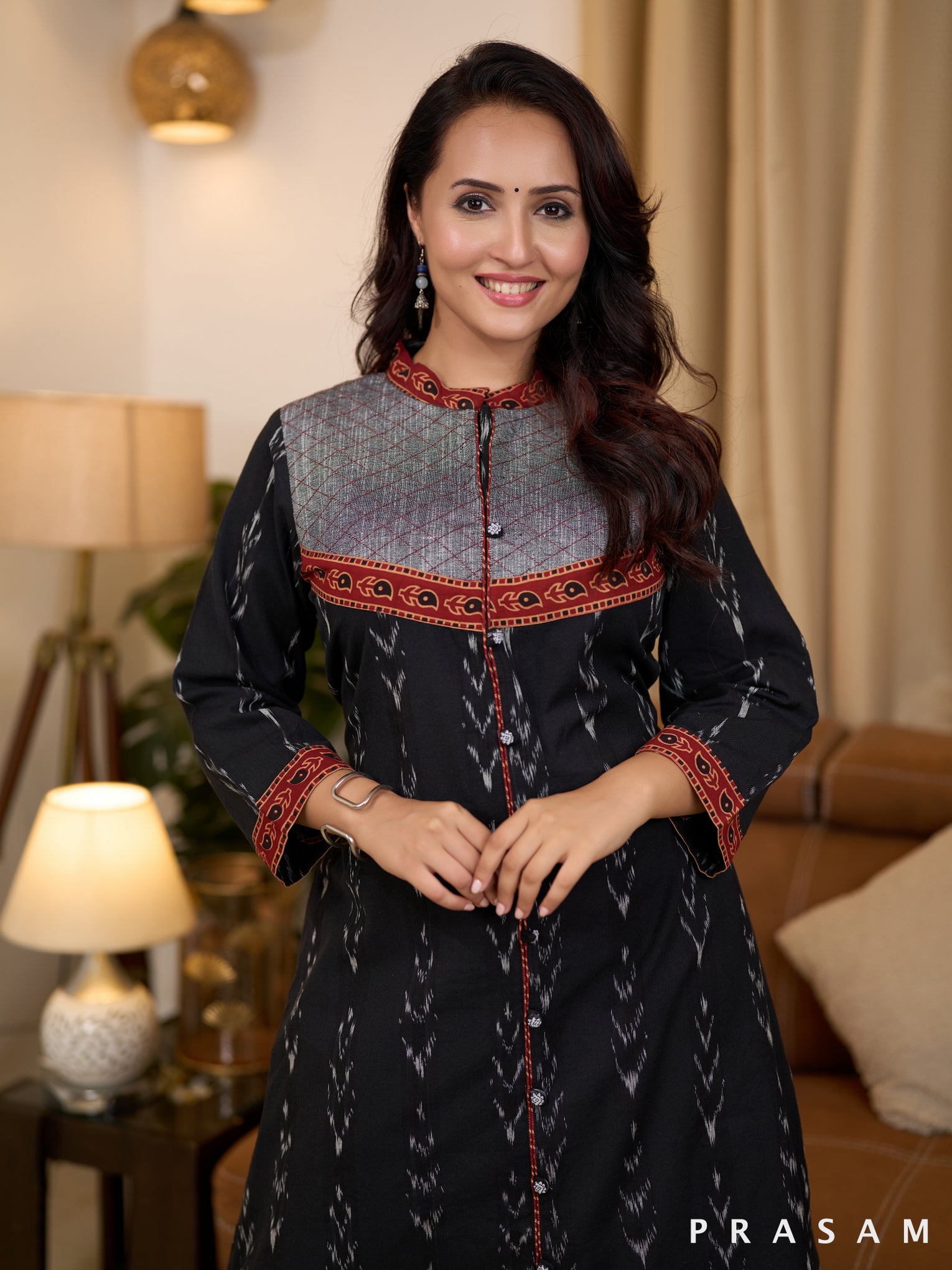 Midnight Ajrakh Harmony Cotton Kurti (Optional Pants)