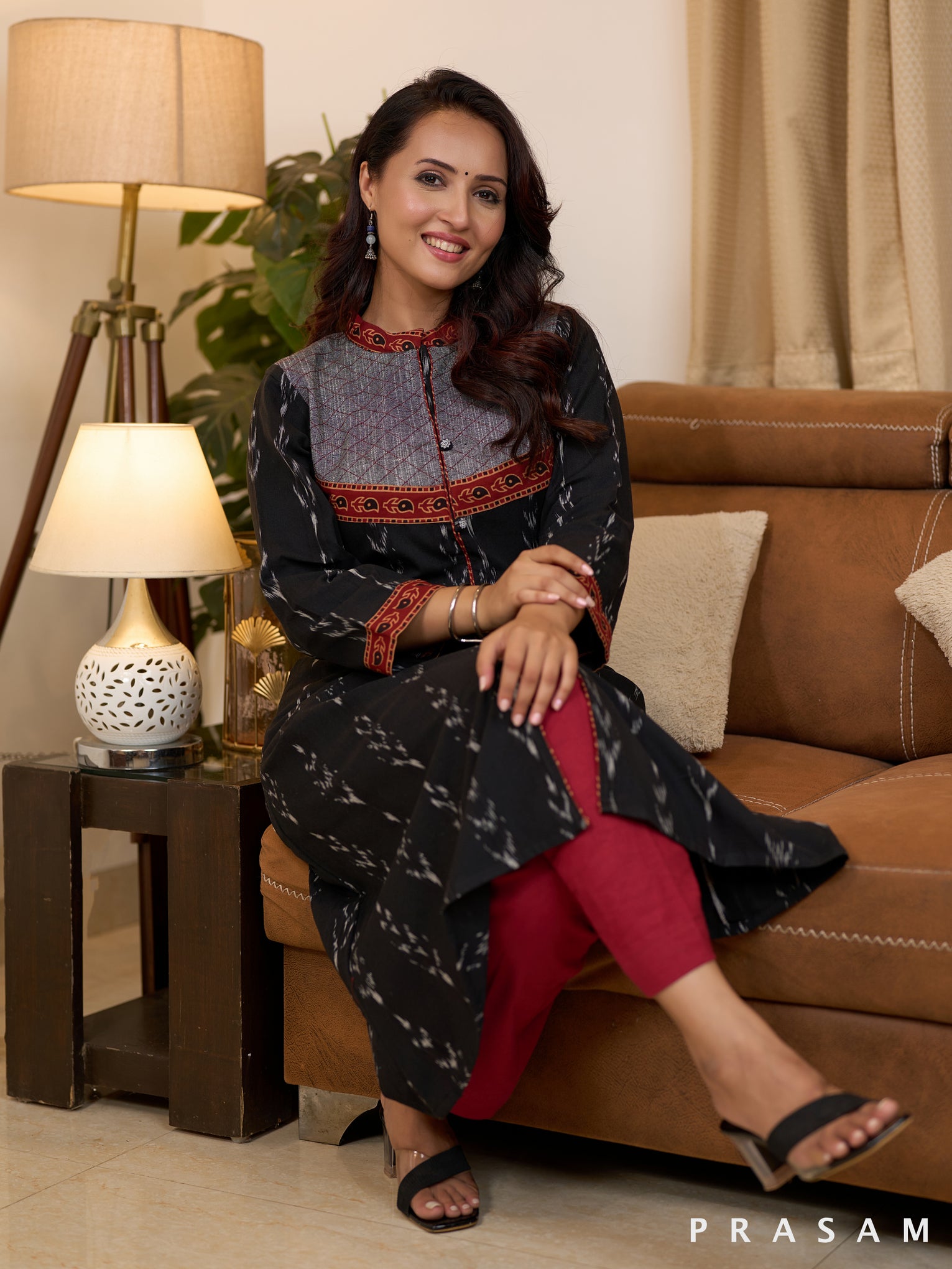 Midnight Ajrakh Harmony Cotton Kurti (Optional Pants)