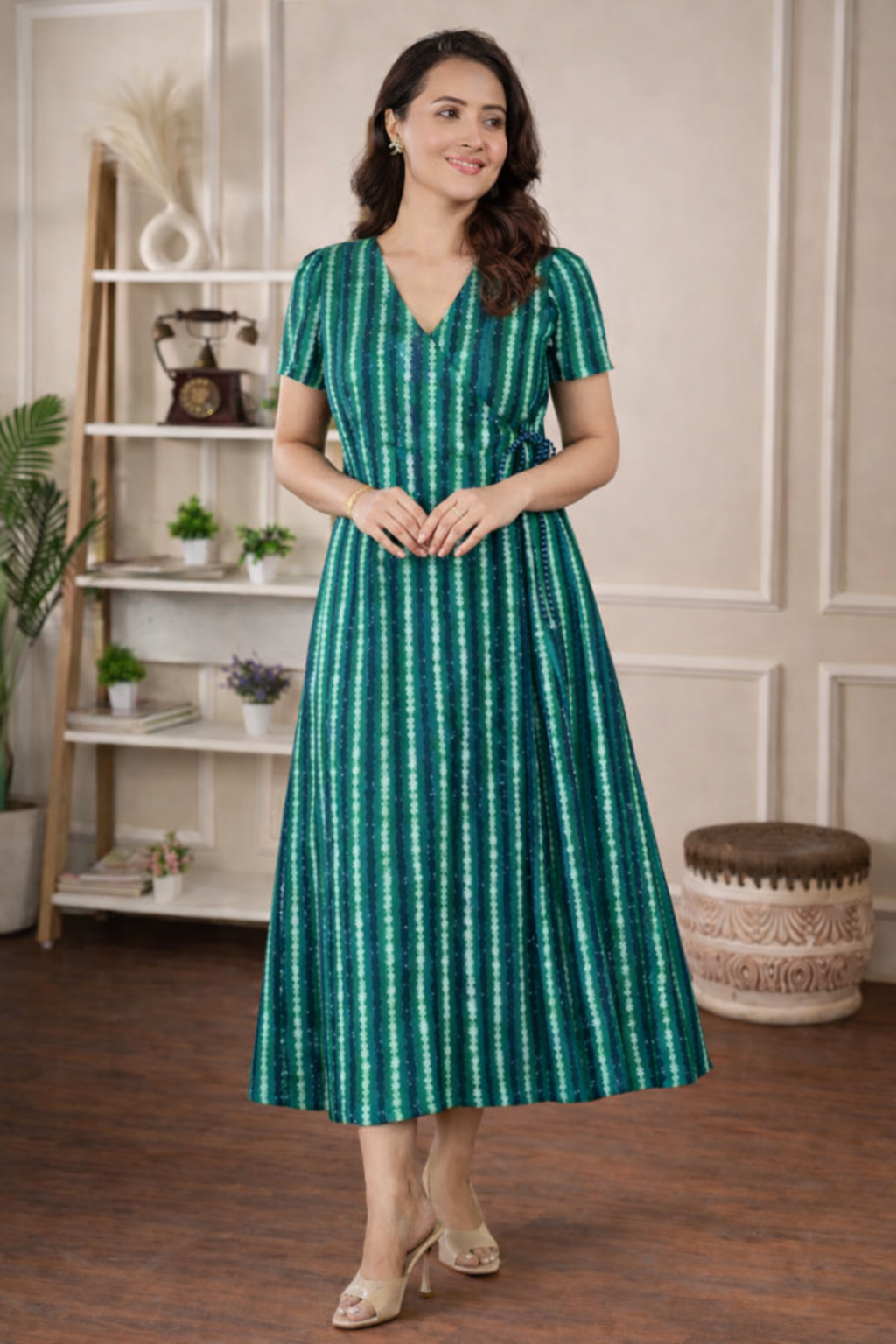 Emerald Tide Cotton Wrap Dress