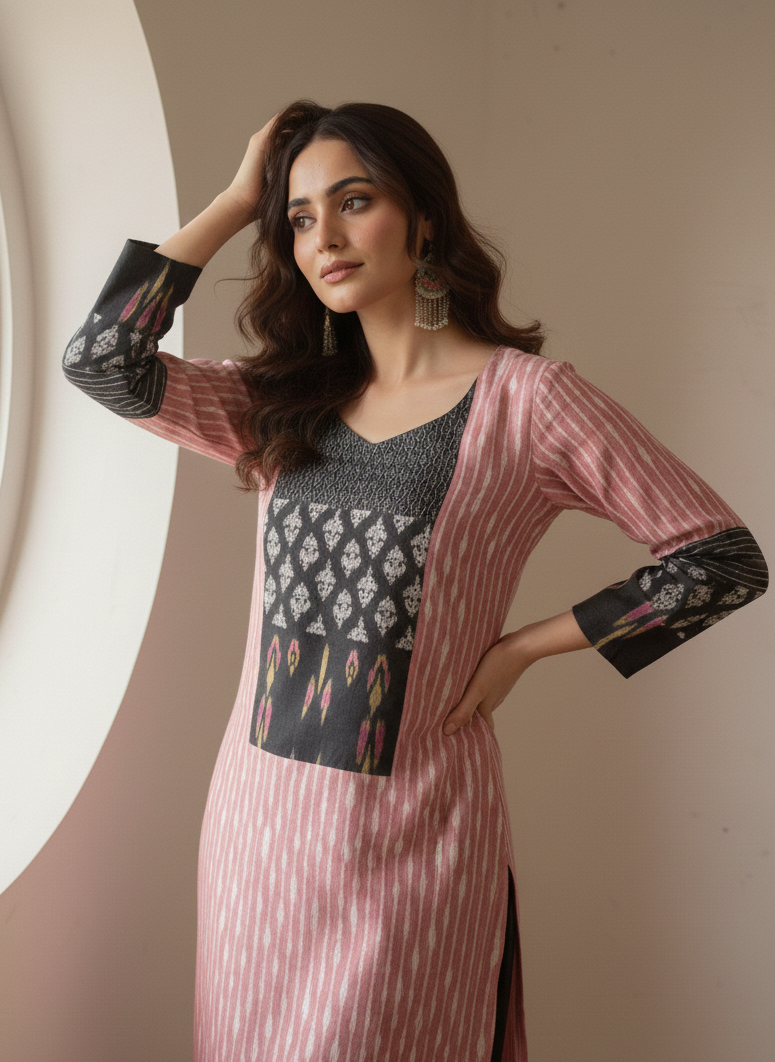 Pink Berry Ikat Kurti
