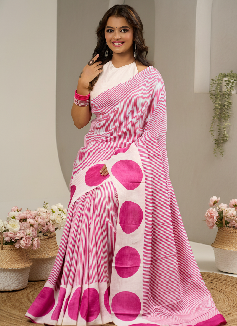 Playful Polka Hand Painted Pure Silk Saree