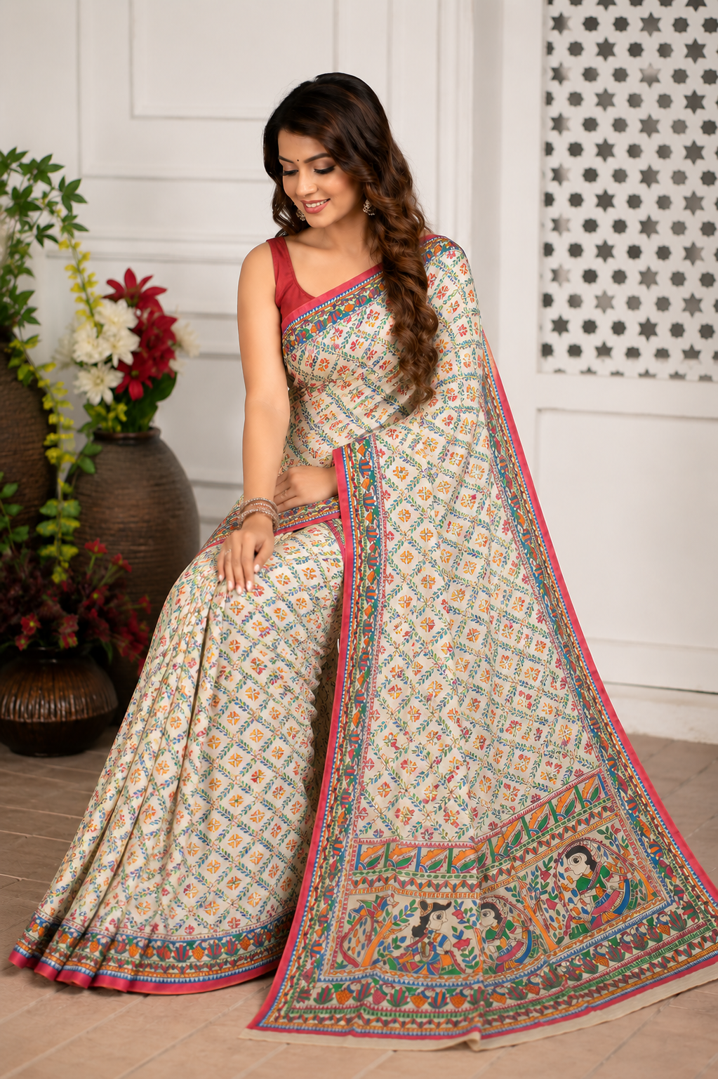 Rangriti Vines Handmade Madhubani Tassar Silk Saree