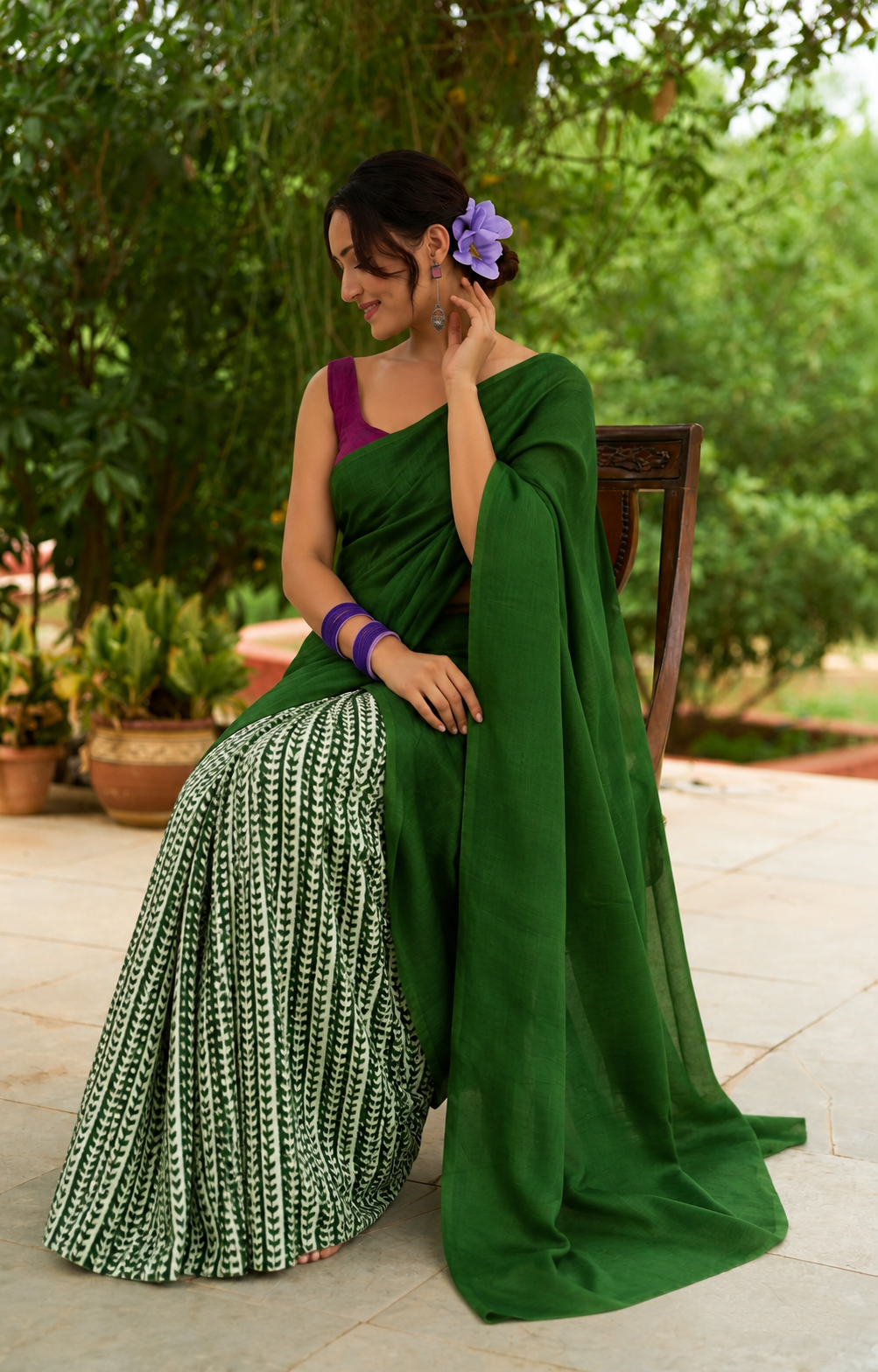 Jade Aura Hand painted Silk Saree