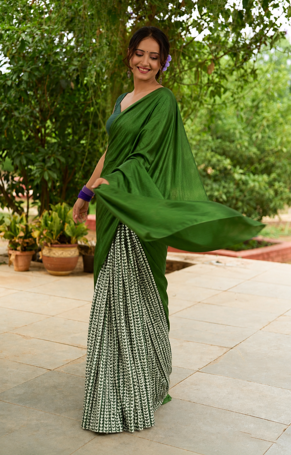 Jade Aura Hand painted Silk Saree