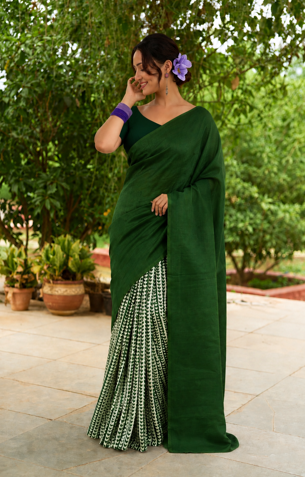 Jade Aura Hand painted Silk Saree