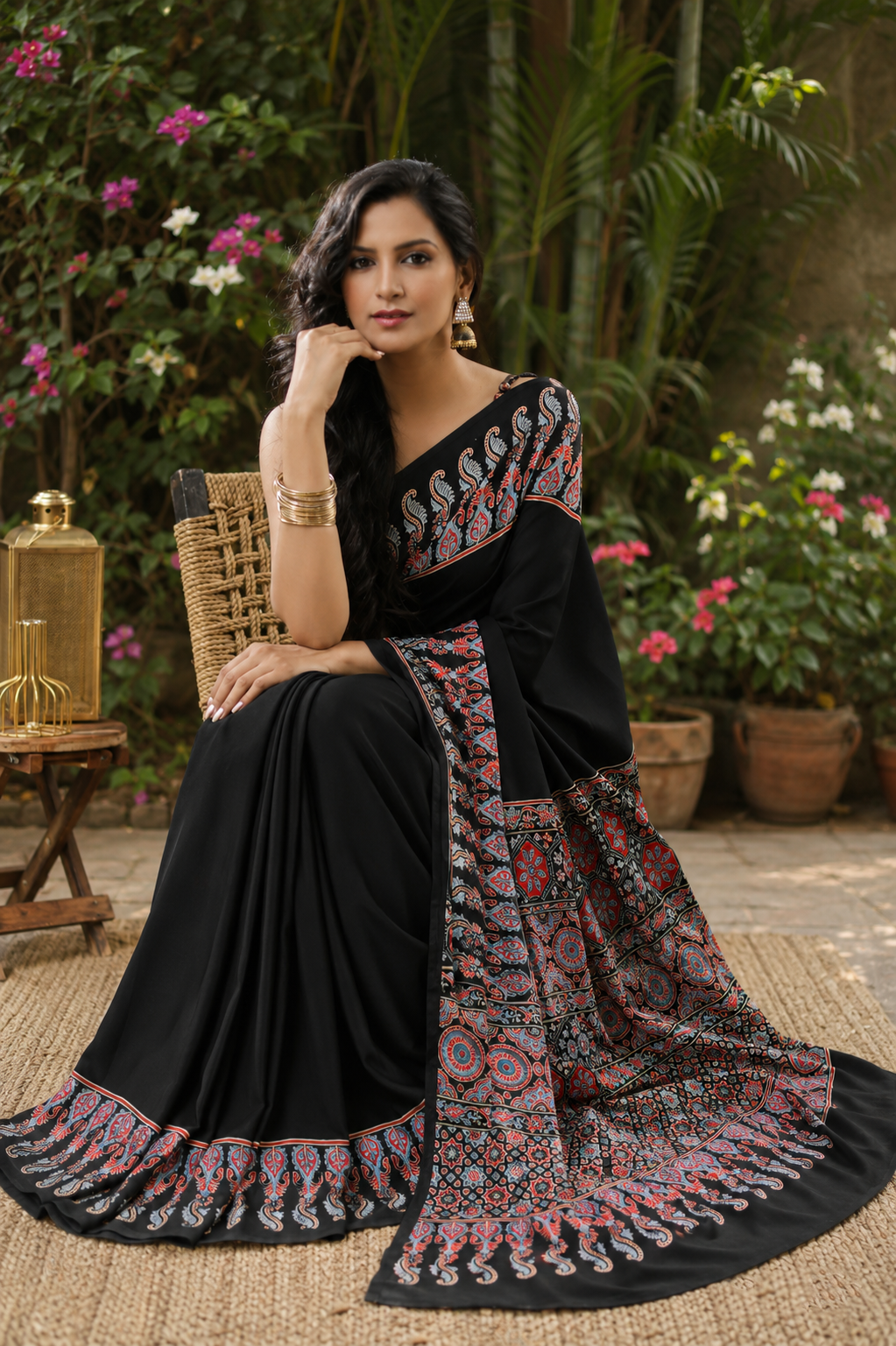 Kaala Ajrakh Silk Modal Saree