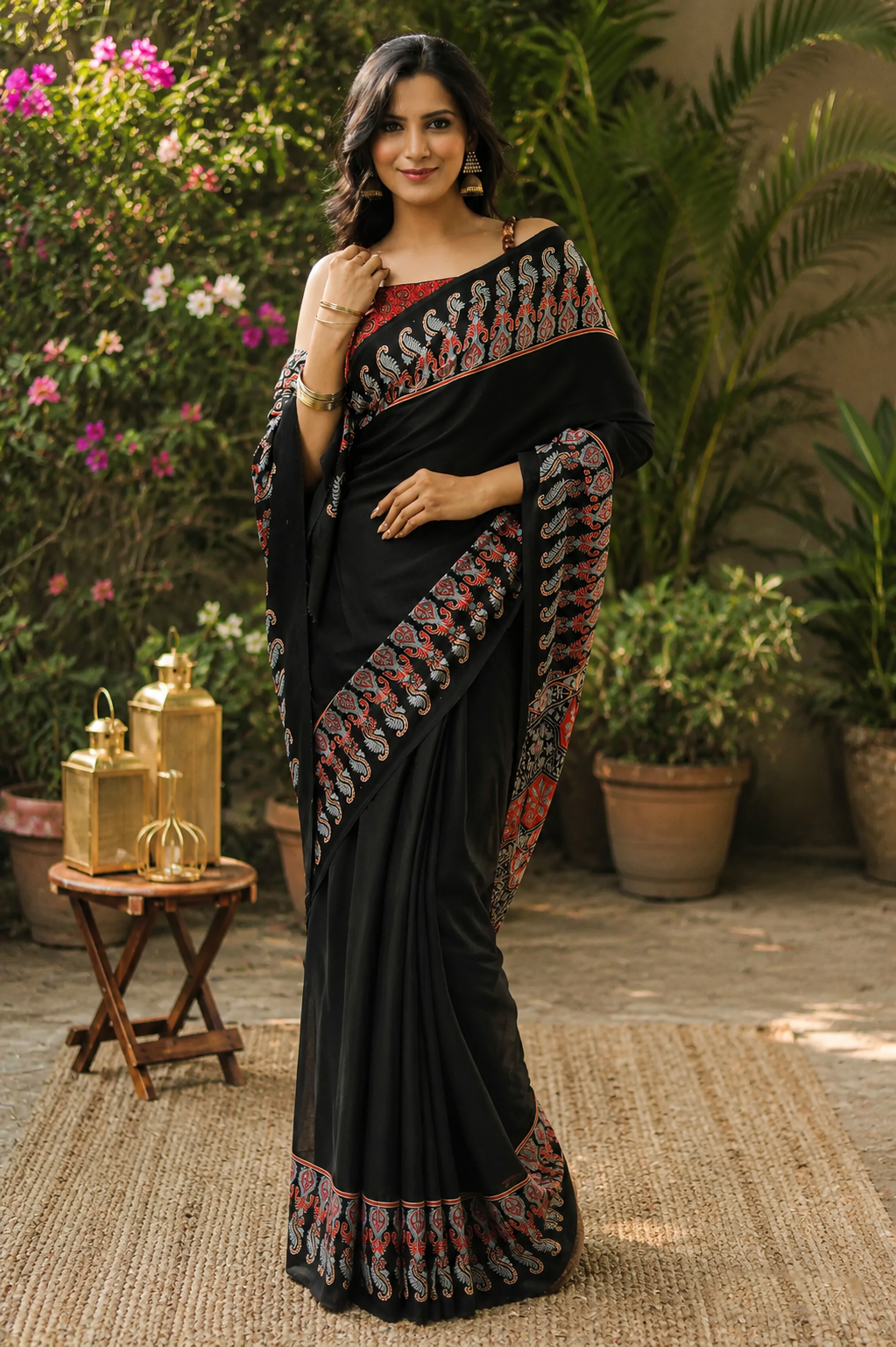 Kaala Ajrakh Silk Modal Saree