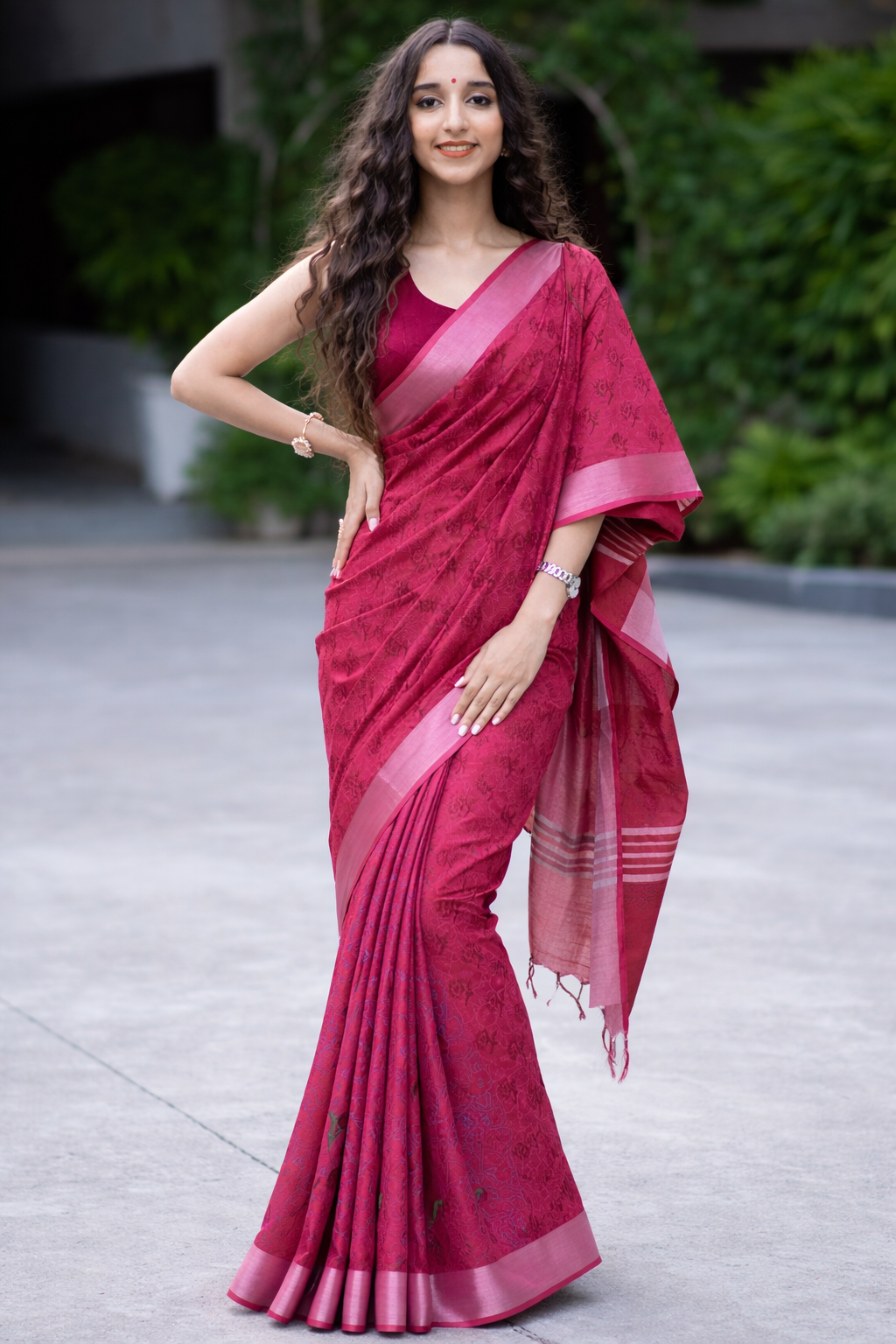 Melodic Maroon - Cotton Block Print Saree