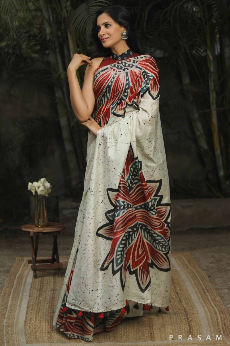 Kimaya Hand Painted Pure Matka Silk Saree Prasam Crafts