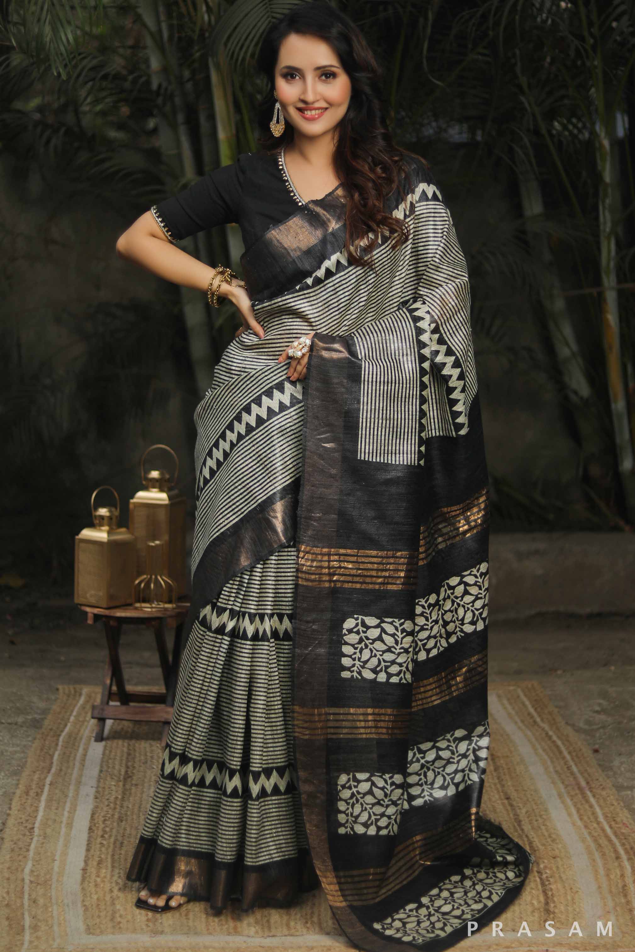 Zigzag Lane Tassar Gichha printed Silk Saree Prasam Crafts