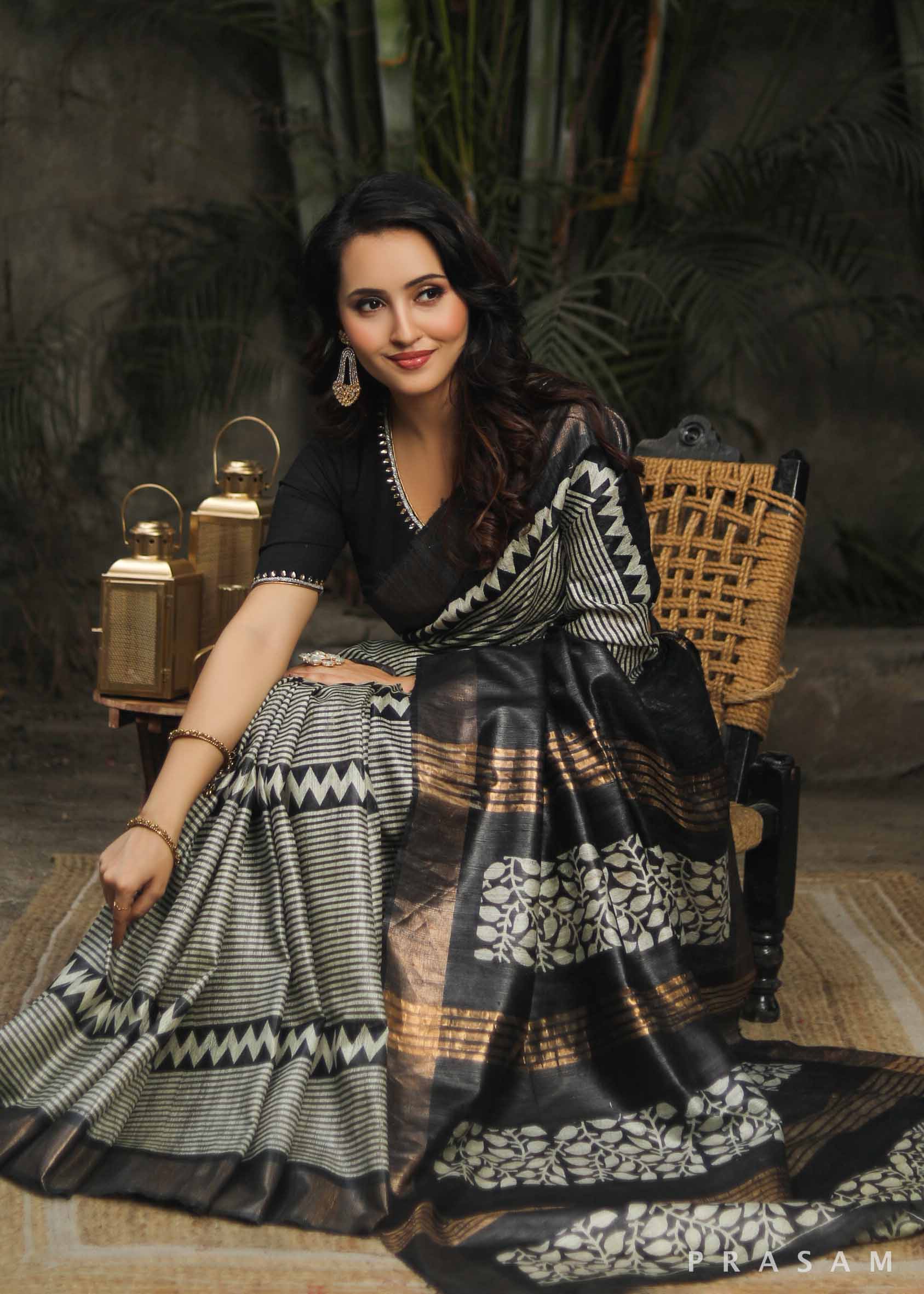 Zigzag Lane Tassar Gichha printed Silk Saree Prasam Crafts