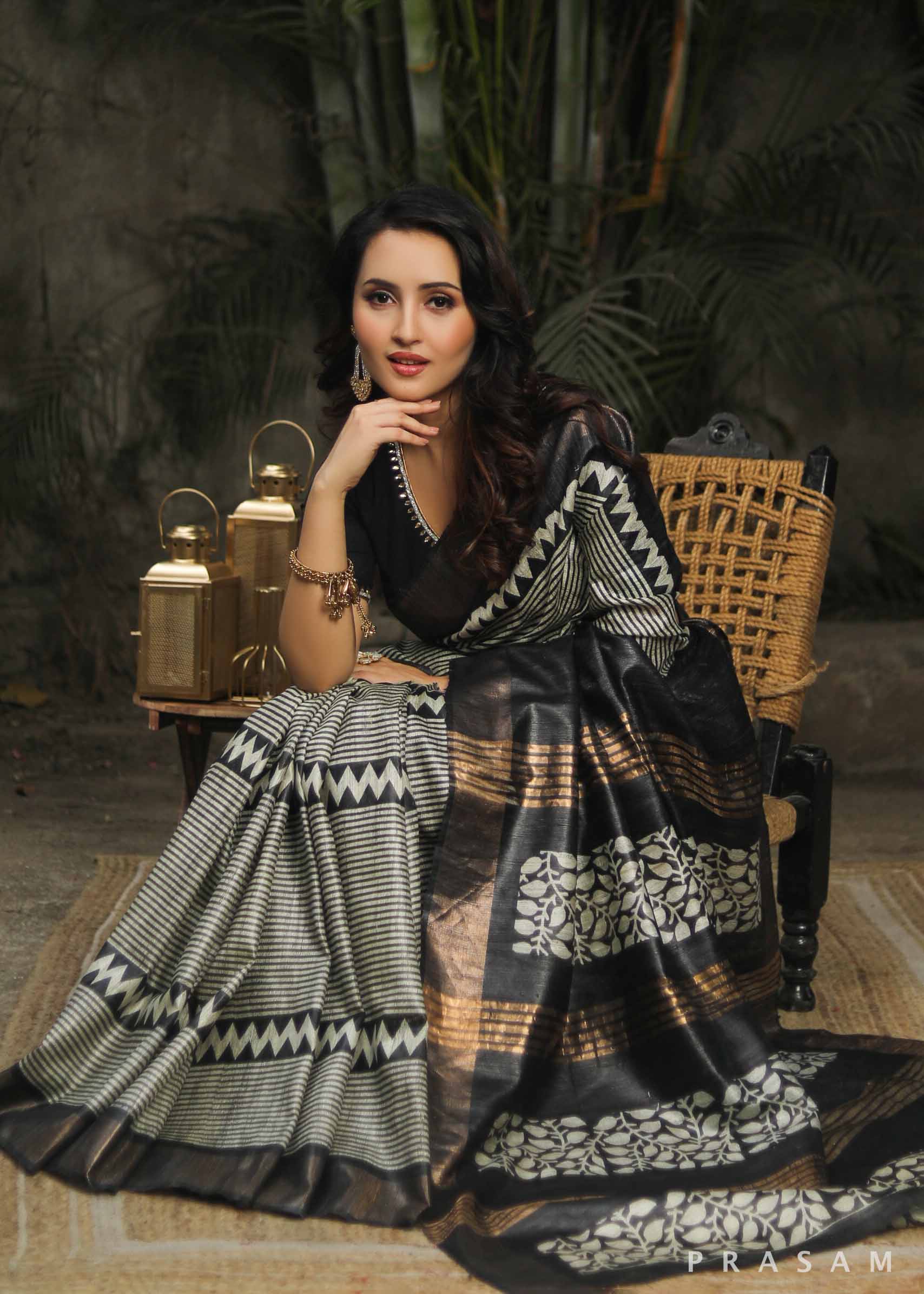 Zigzag Lane Tassar Gichha printed Silk Saree Prasam Crafts