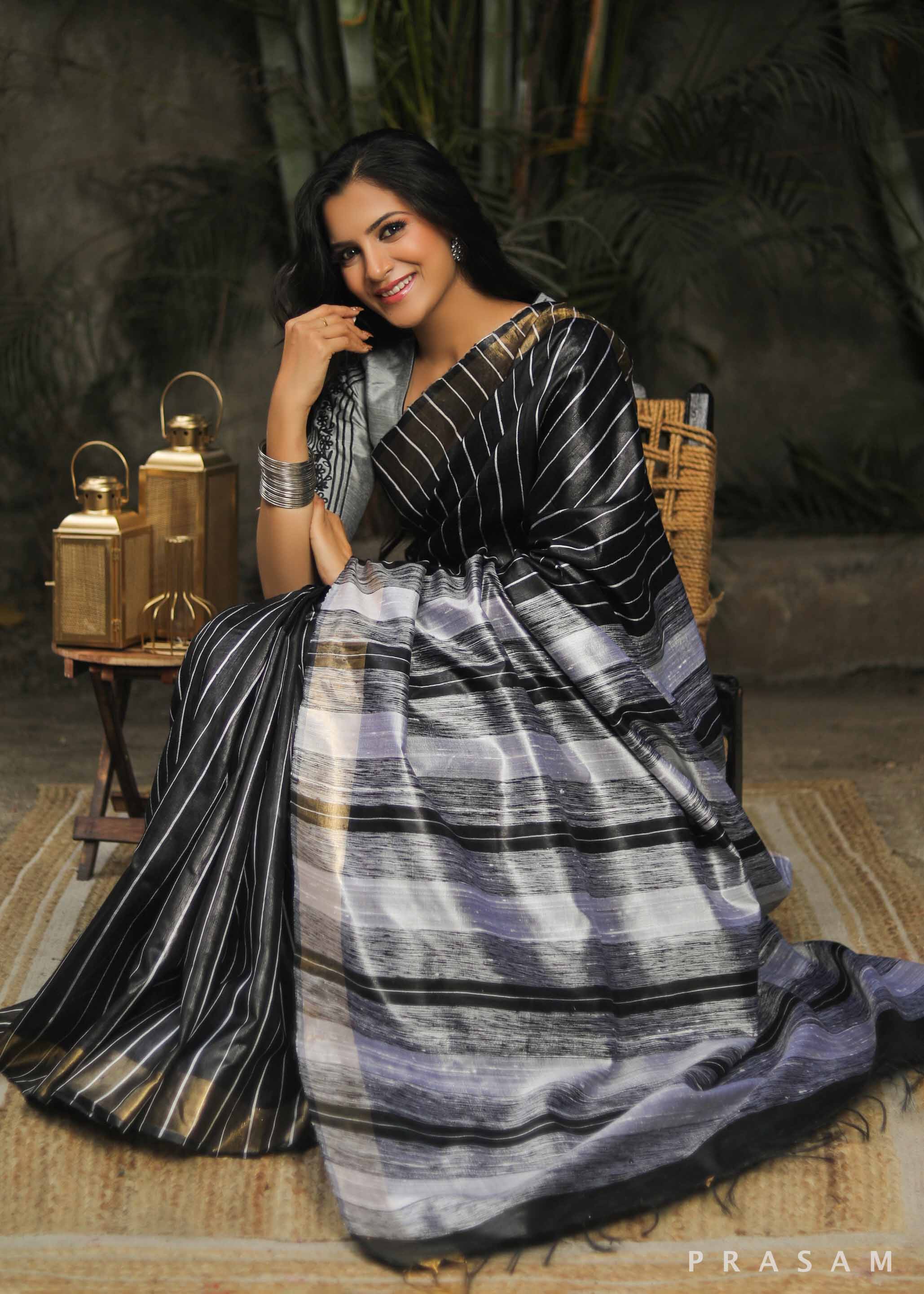 Mystery Strike Black Handwoven Dupion Silk Saree Prasam Crafts