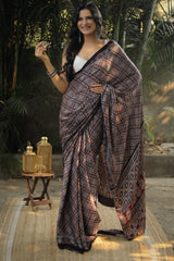 Jigsaw jumble Ajrakh Modal Silk Saree