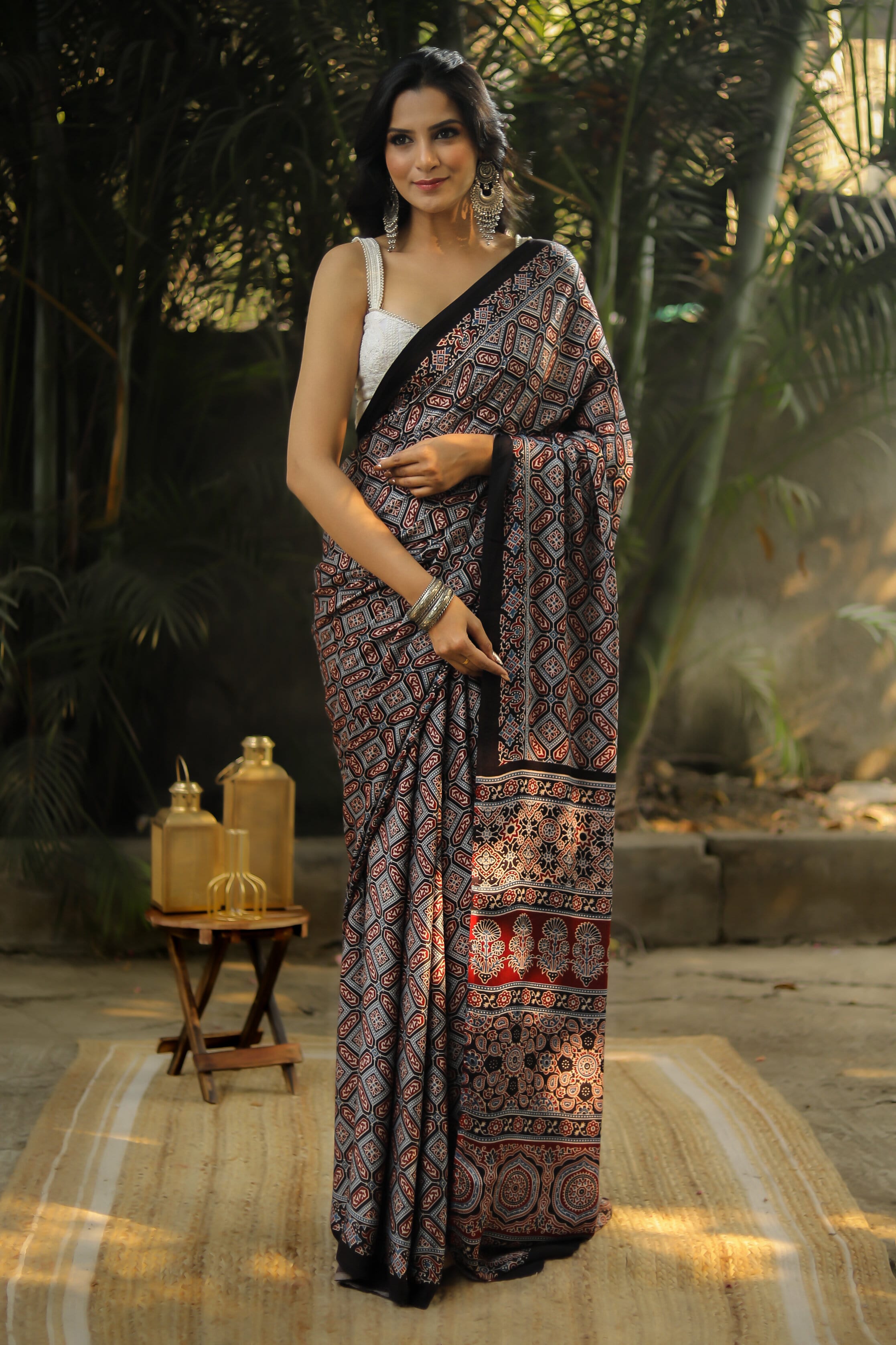 Jigsaw jumble Ajrakh Modal Silk Saree