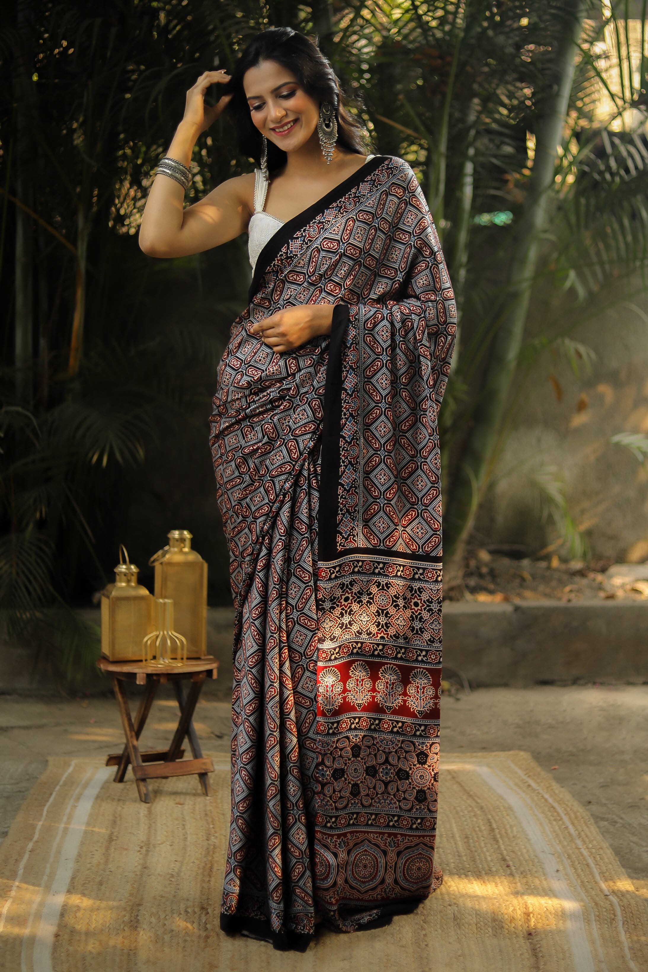 Jigsaw jumble Ajrakh Modal Silk Saree